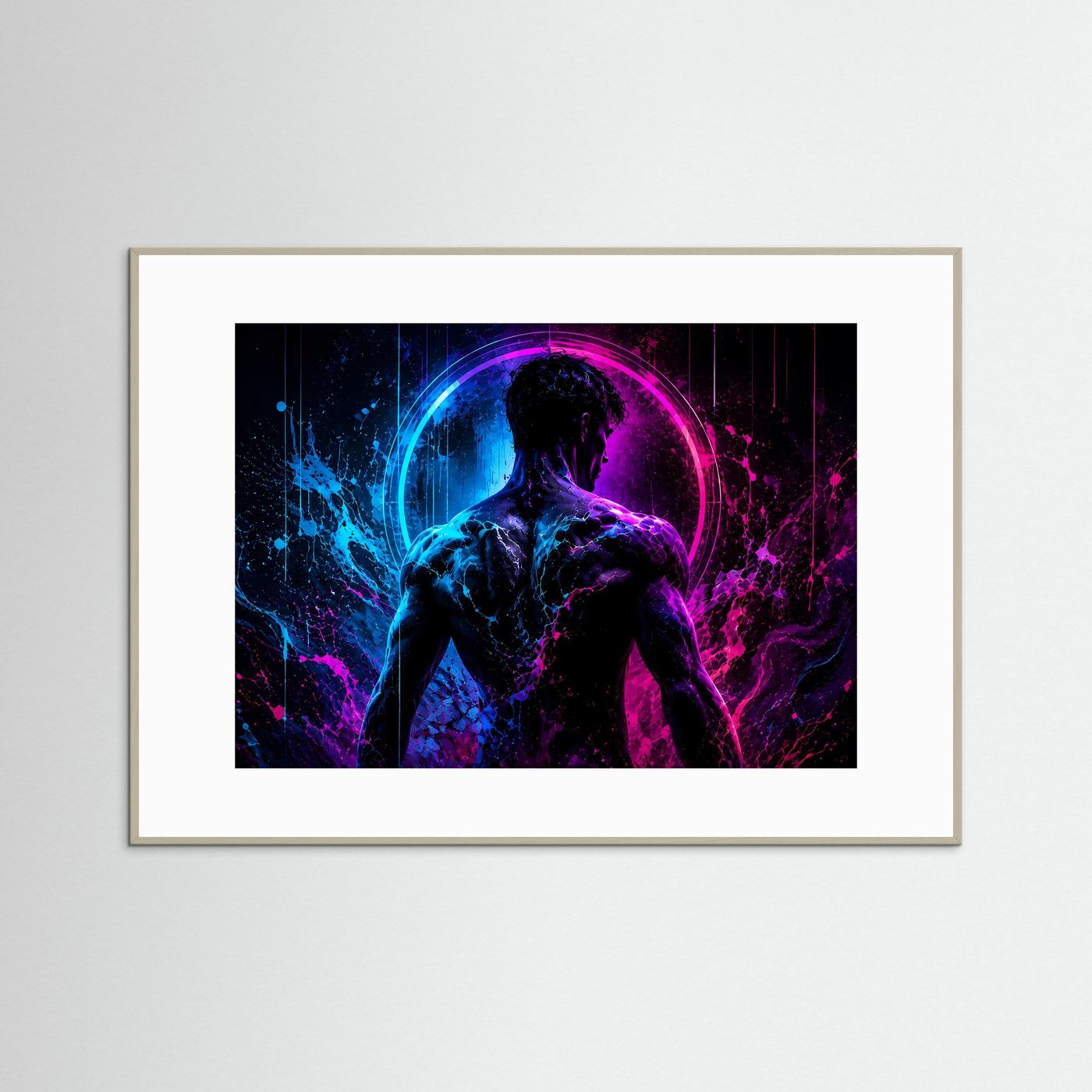 Neon Männer Silhouette in Blau & Pink | Moderne abstrakte Body Art