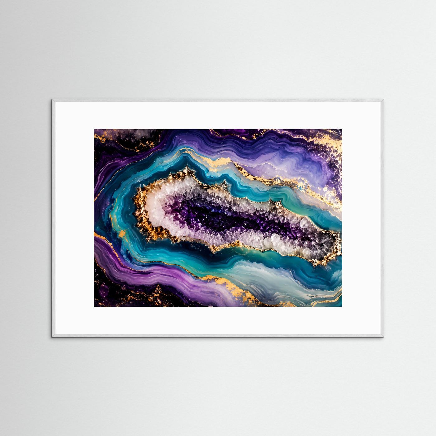 Amethyst Geode Poster | Abstrakte Kristall Wandkunst mit Gold | Luxuriöse Edelstein Kunst | Modernes Geoden Wandbild