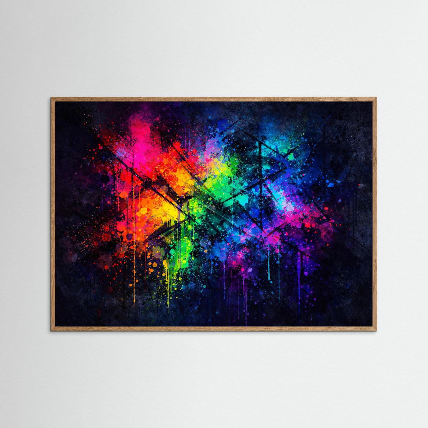 Abstrakte Farbexplosion im Neon-Look | Modernes Splash Art Poster Querformat