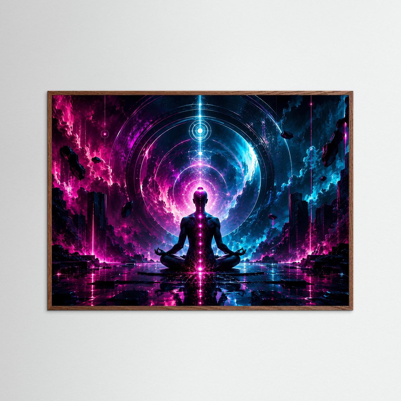 Meditation Poster Neon | Chakra Wandbild Modern | Spirituelle Kosmische Kunst | Abstrakte Energie Meditation | Leinwand Yoga Deko
