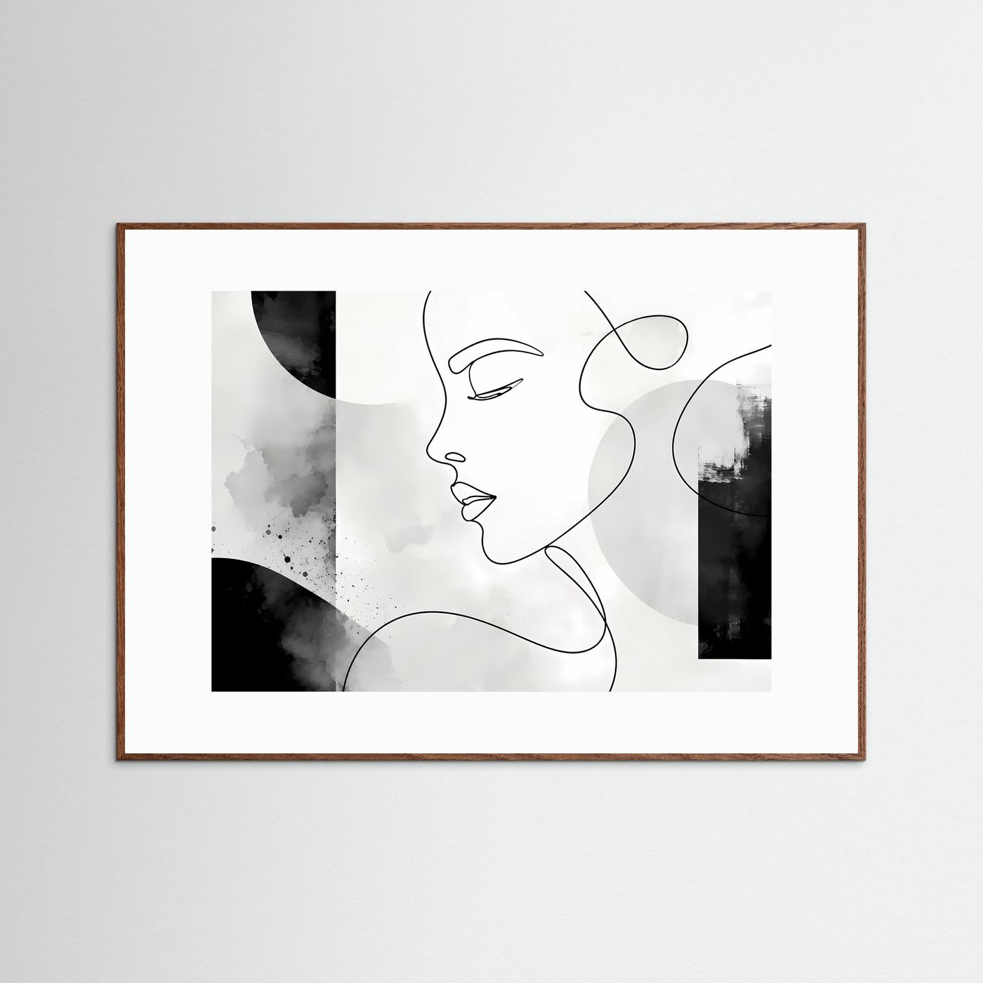 Minimalistisches One Line Gesicht Wandbild | Schwarz Weiß Line Art Poster | Modernes Frauenportrait | Skandinavische Boho Kunst | Abstrakte Leinwand