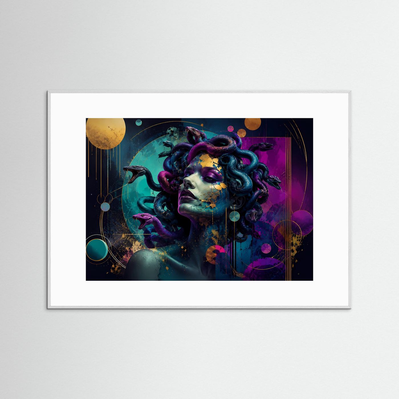 Medusa Poster | Moderne Abstrakte Mythologie Kunst | Neon Göttin mit Schlangen | Griechische Mythologie Wandbild | Luxuriöse Leinwand