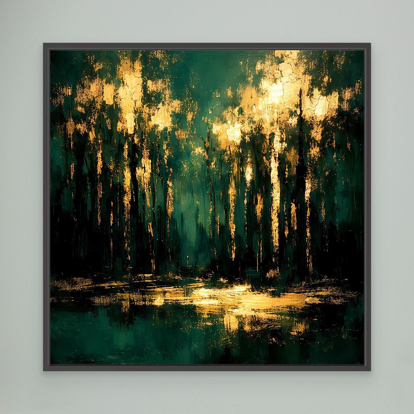 Leinwand Mystischer Wald im Abendlicht | Abstraktes Natur Wandbild Moderne Kunst