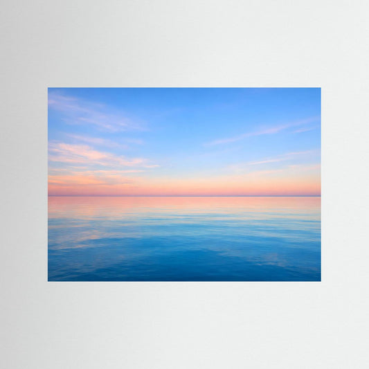 Wandbild Meer bei Sonnenuntergang mit rechteckigem blauem Rahmen