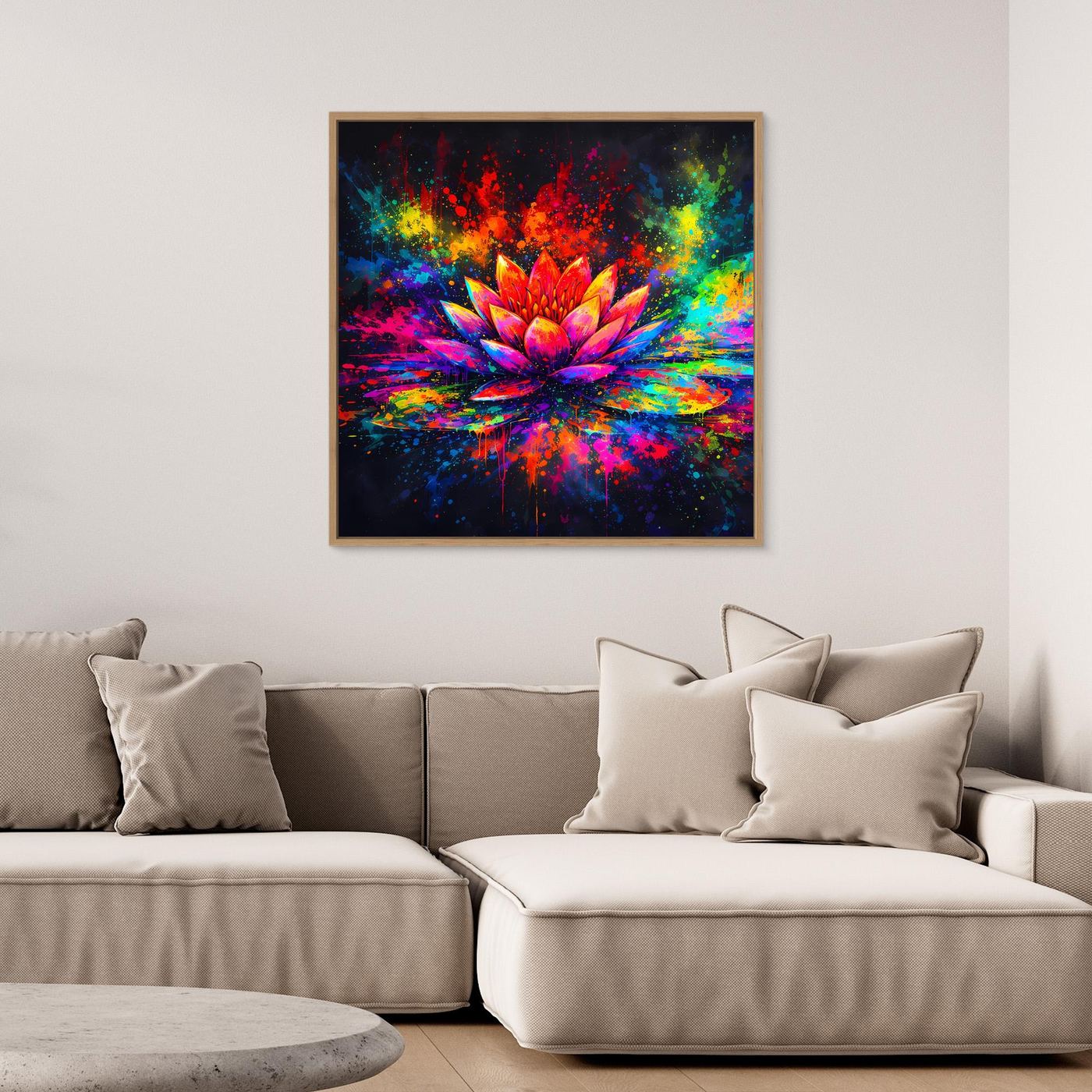 Leinwandbild Farbenfrohe Seerose | Abstraktes Lotus Wandbild auf Keilrahmen