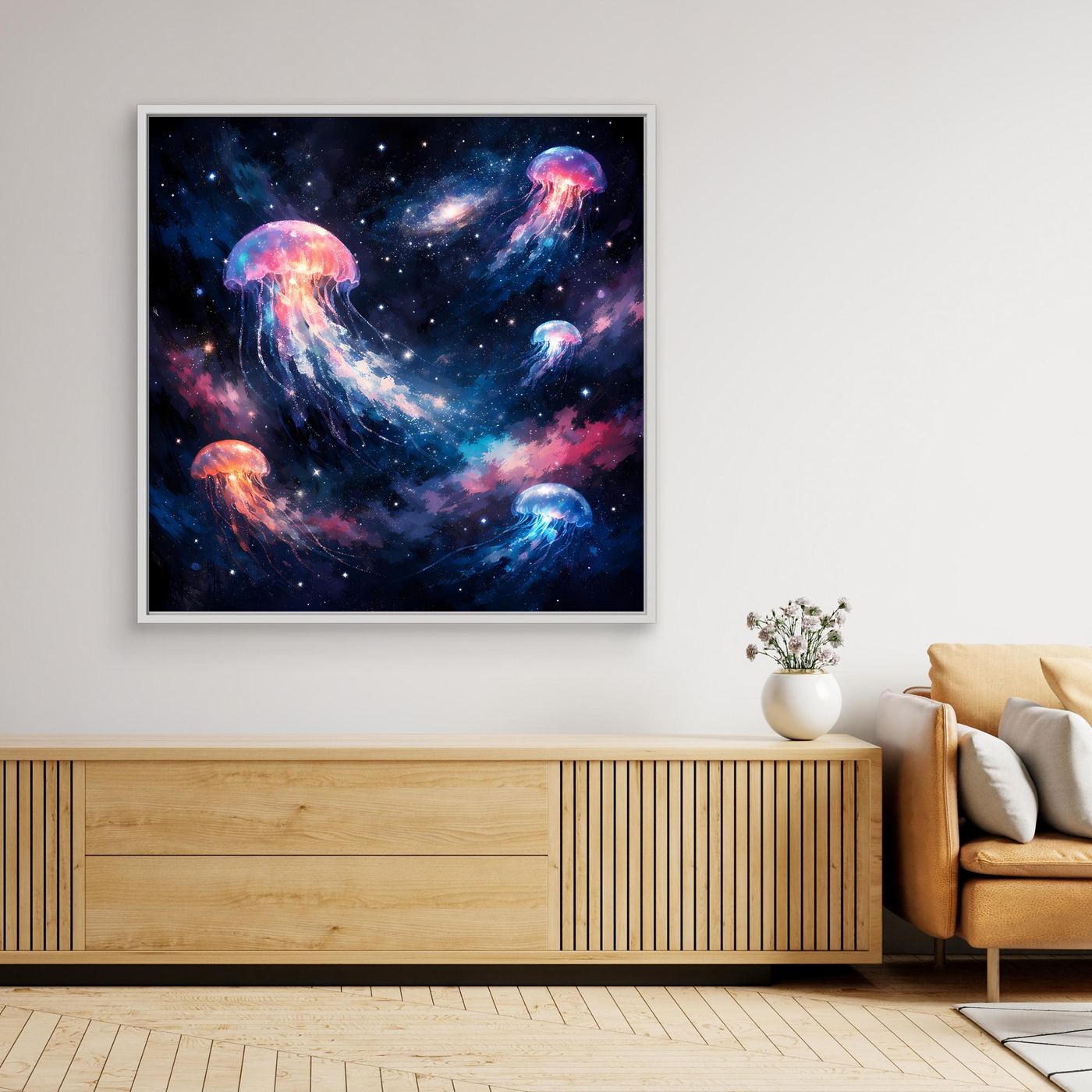 Leinwand Leuchtende Qualle im Tiefsee-Leuchten | Abstraktes Maritimes Wandbild