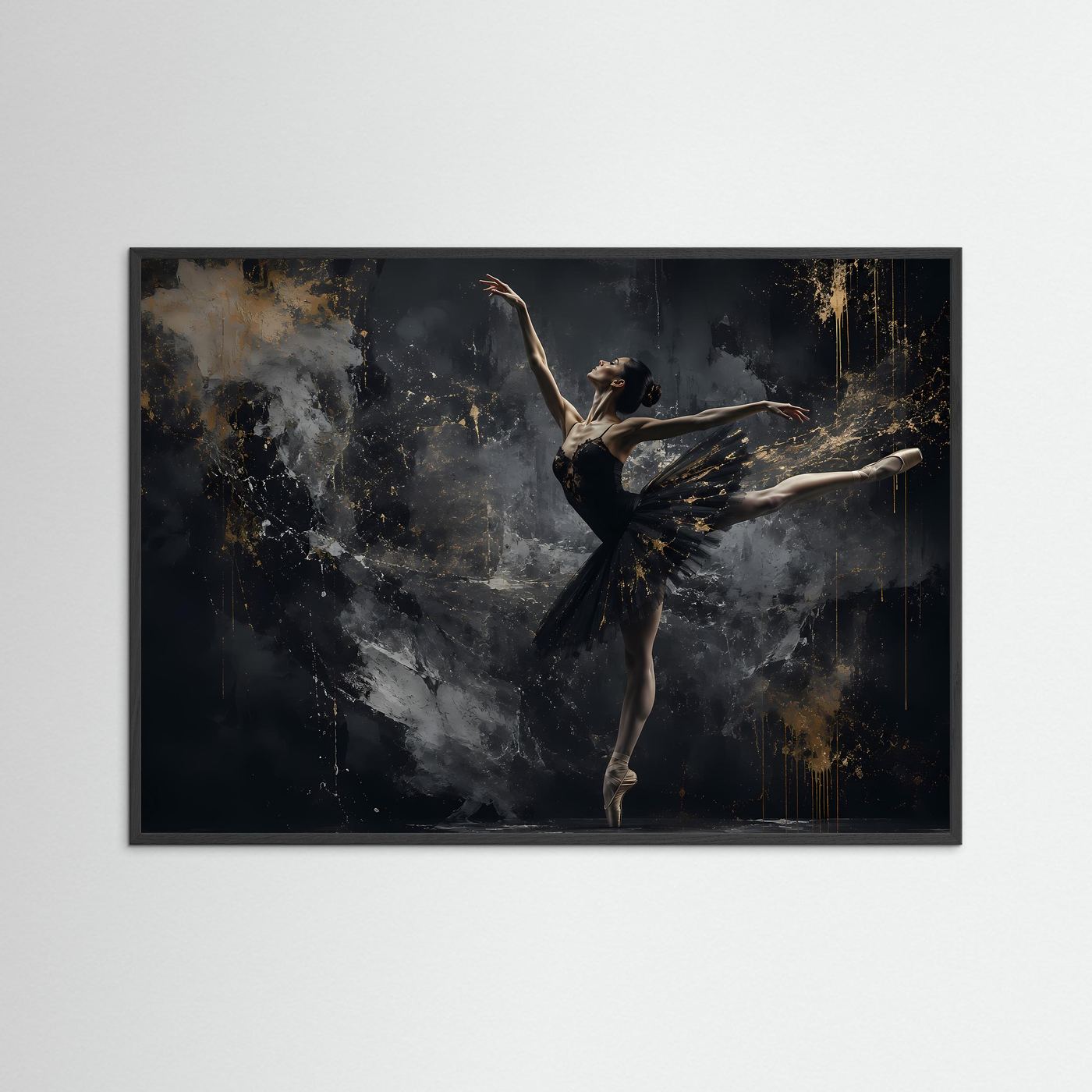Elegante Ballerina in Schwarz & Gold | Moderne Tanzkunst Poster
