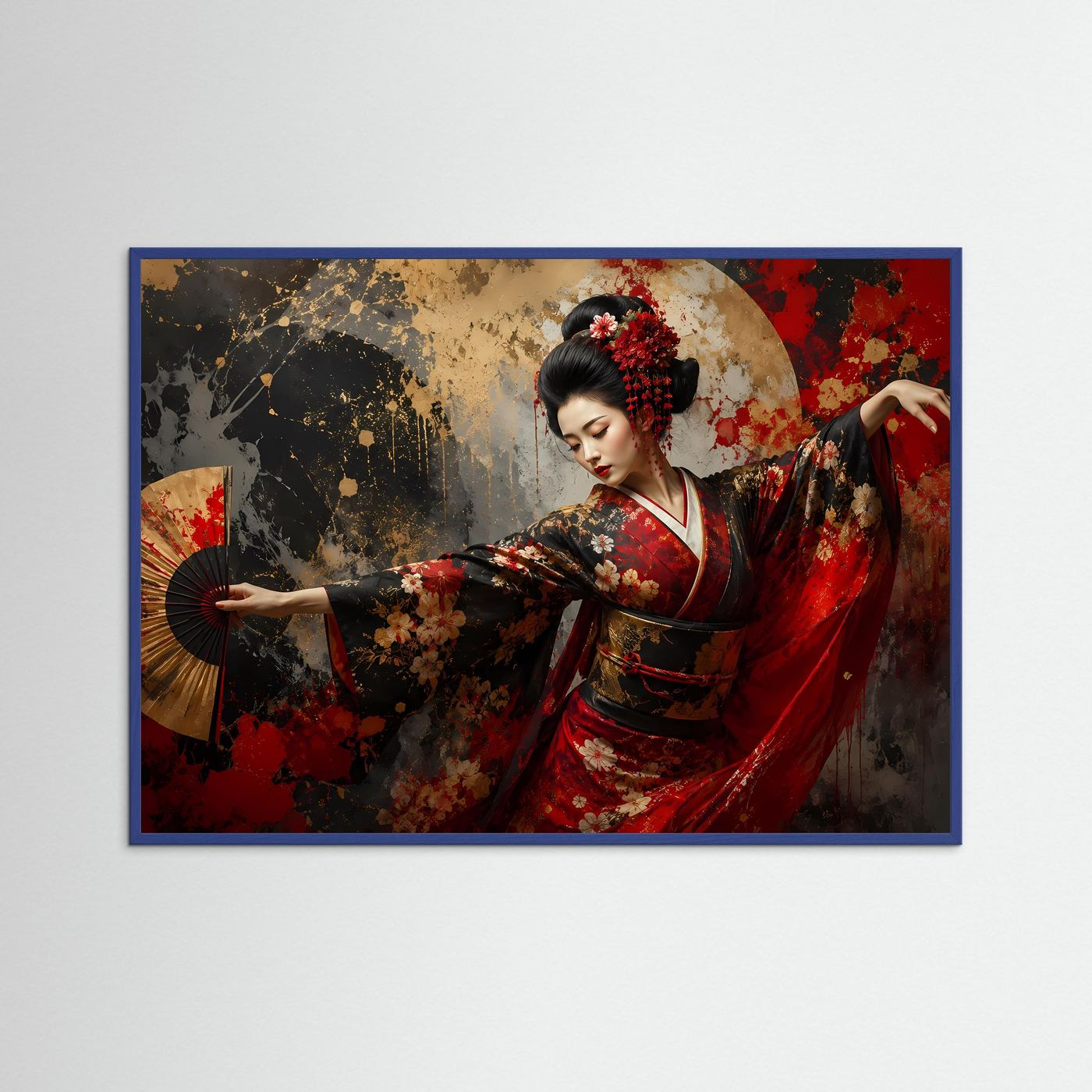 Tanzende Geisha mit Fächer | Japanisches Kunst & Kultur Poster im Querformat