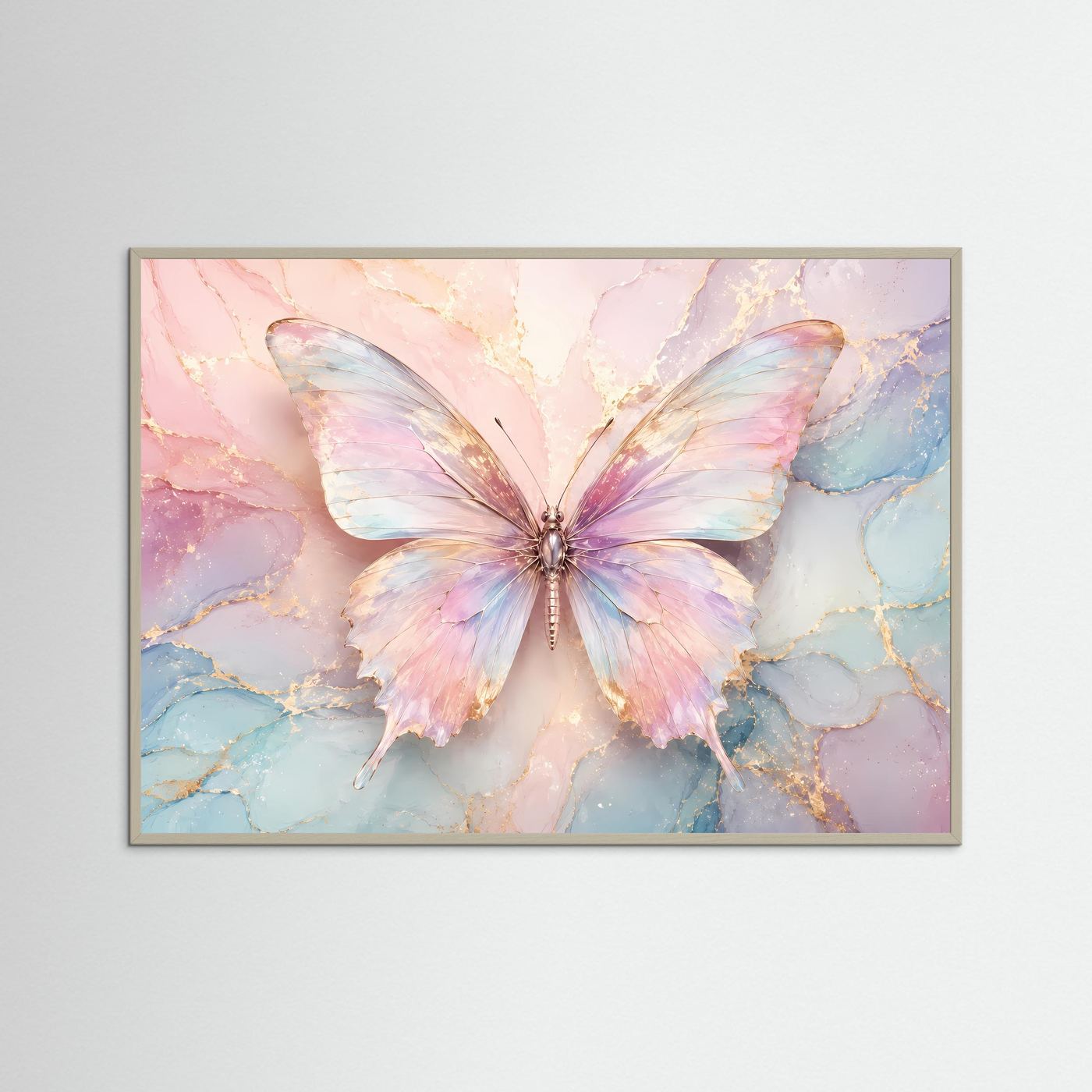 Pastell Schmetterling | Elegantes Wandbild in Rosa, Blau & Gold