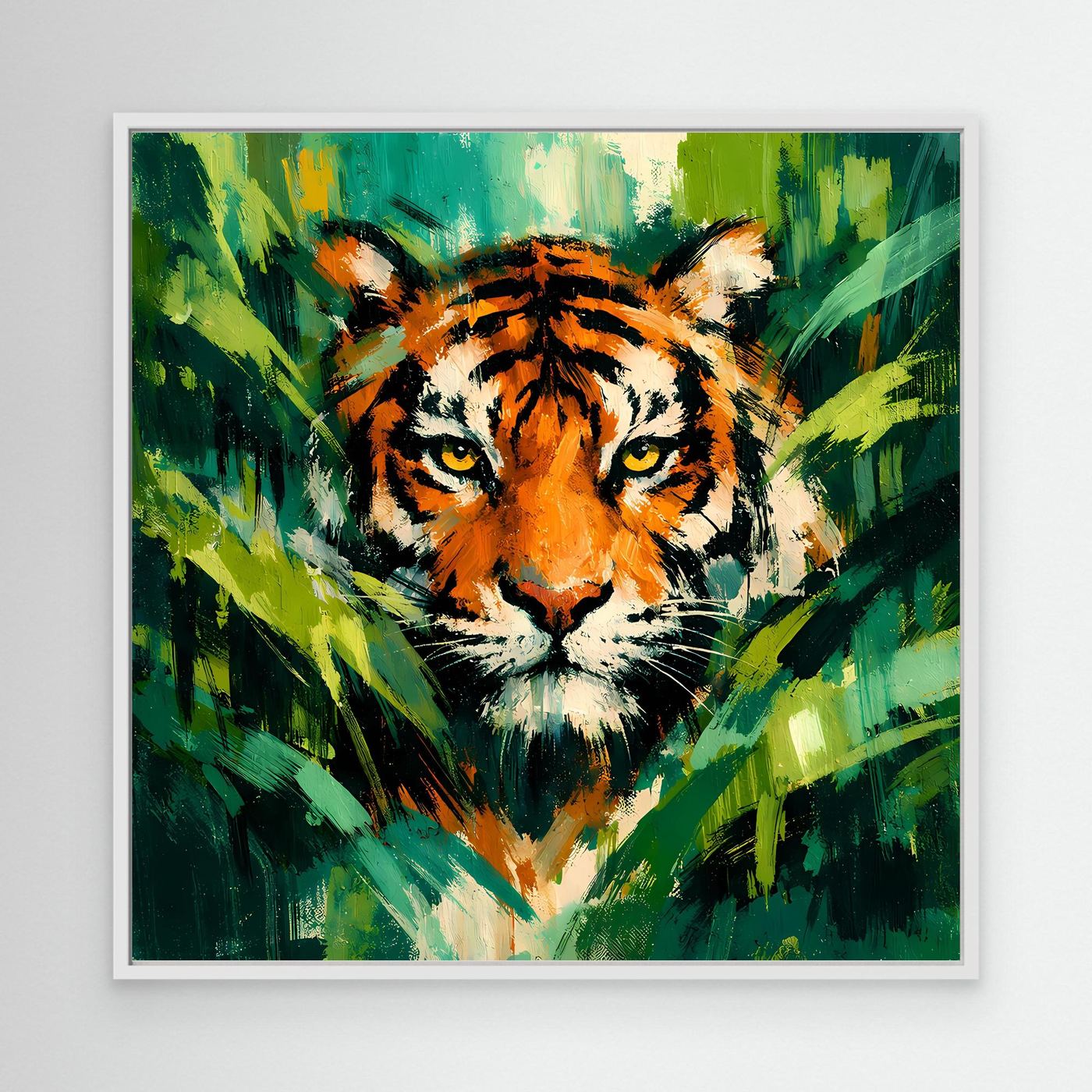 Leinwand Abstraktes Tiger Gemälde | Modernes Wandbild Raubkatze Dschungel Grün Orange