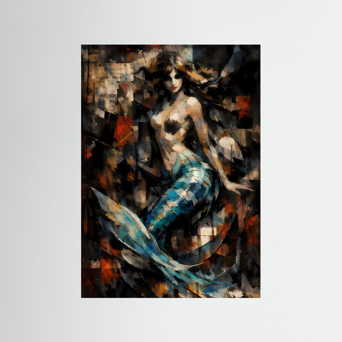 Die Magie des Ozeans | Luxuriöses Meerjungfrauen Poster in Teal, Gold & Dunkelblau | Abstraktes Kunstposter Hochformat