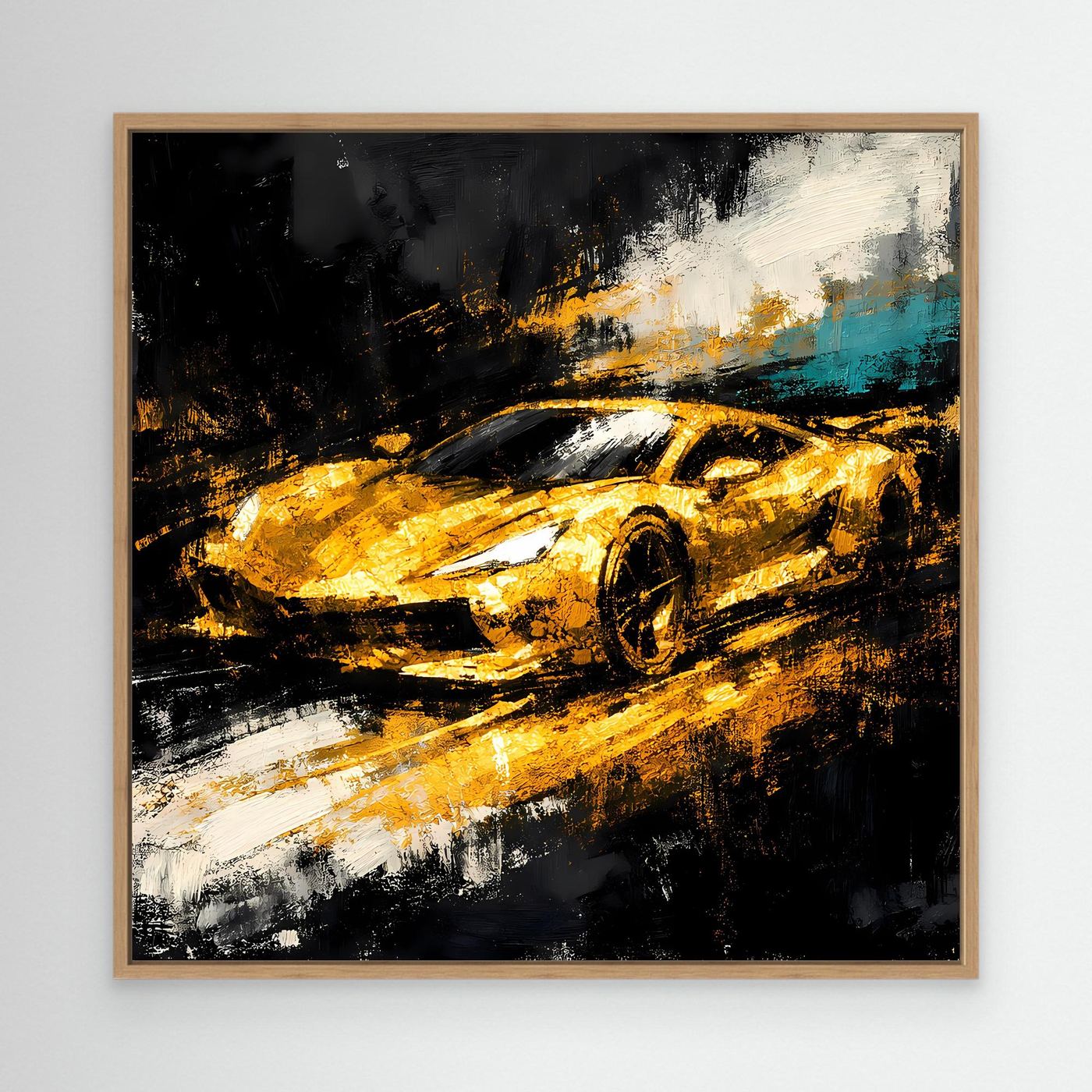 Leinwand Goldener Supersportwagen | Modernes Abstraktes Rennsport Wandbild