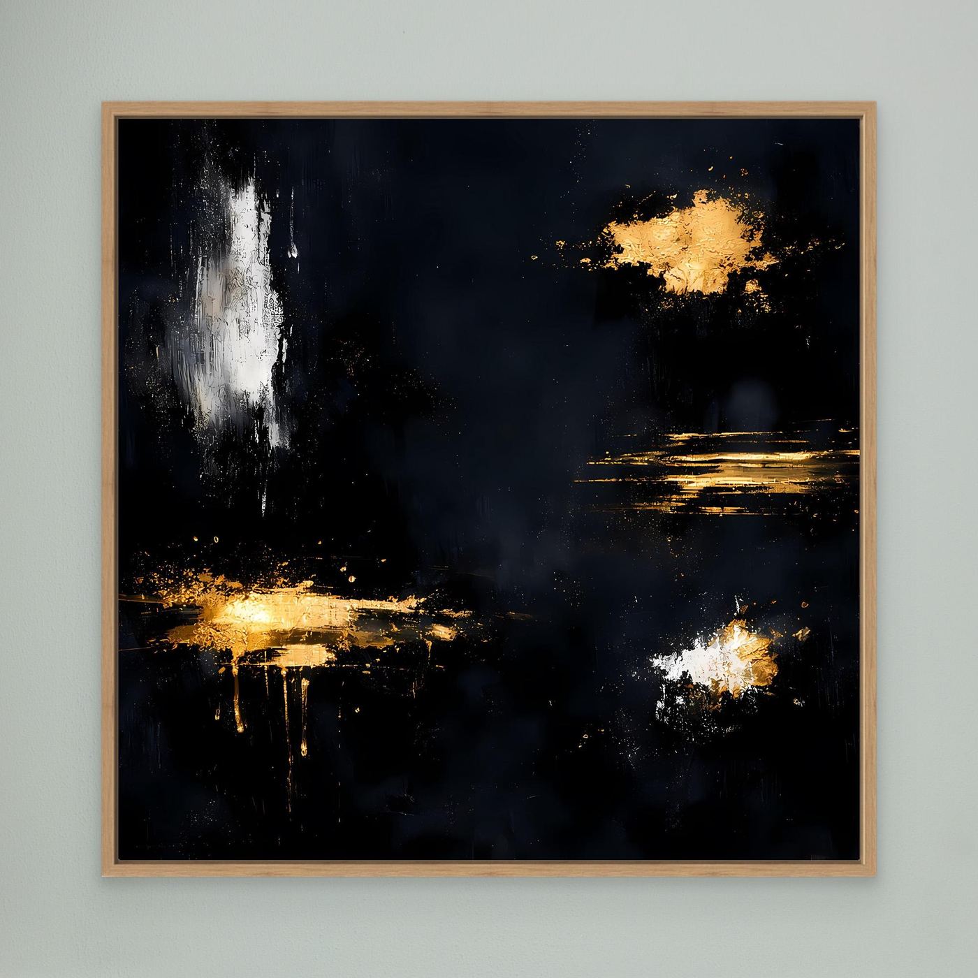 Leinwand Goldene Lichtakzente auf Schwarz | Modernes Abstraktes Minimalismus Wandbild