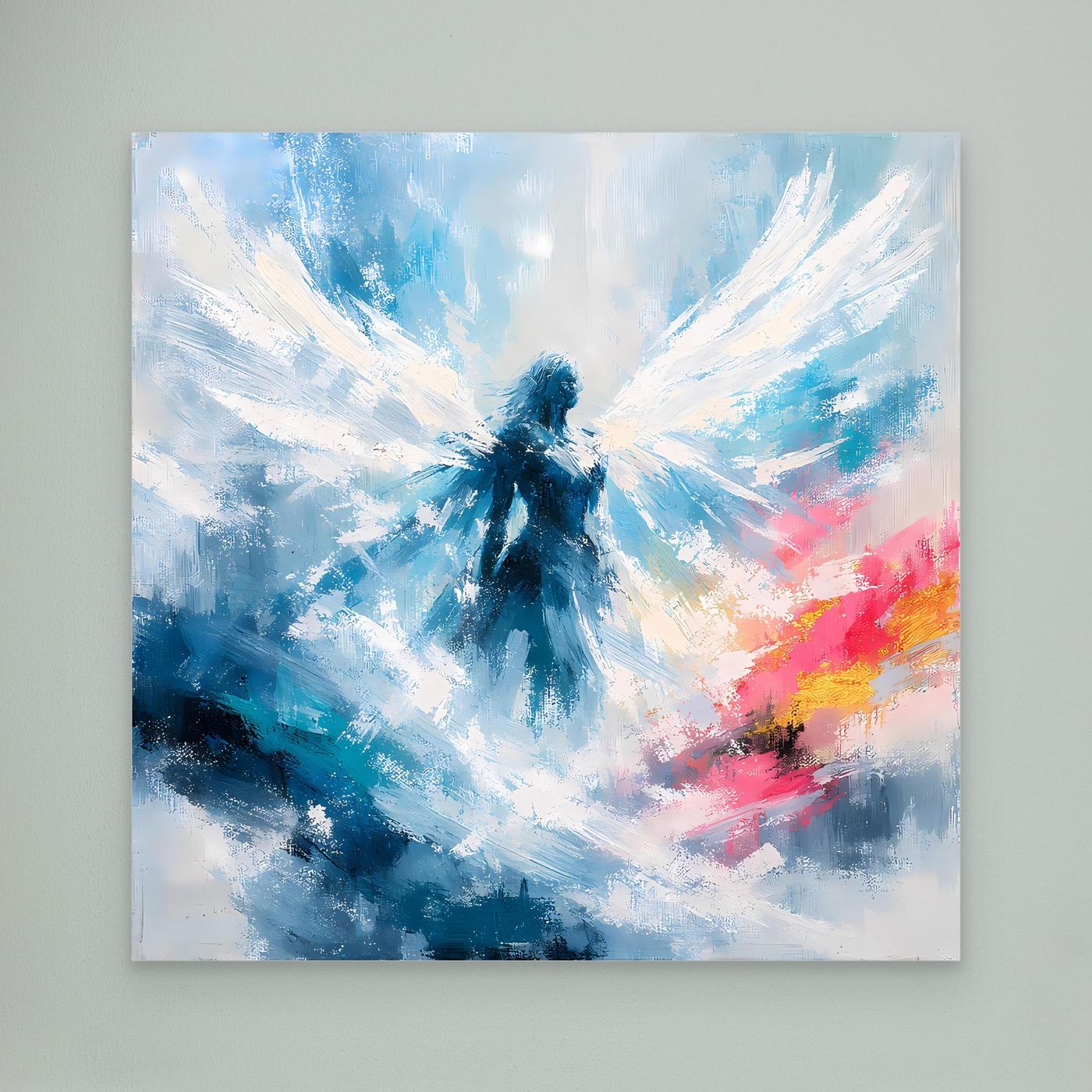 Leinwand Abstrakter Engel in Blau und Weiß | Modernes Wandbild auf echter Leinwand