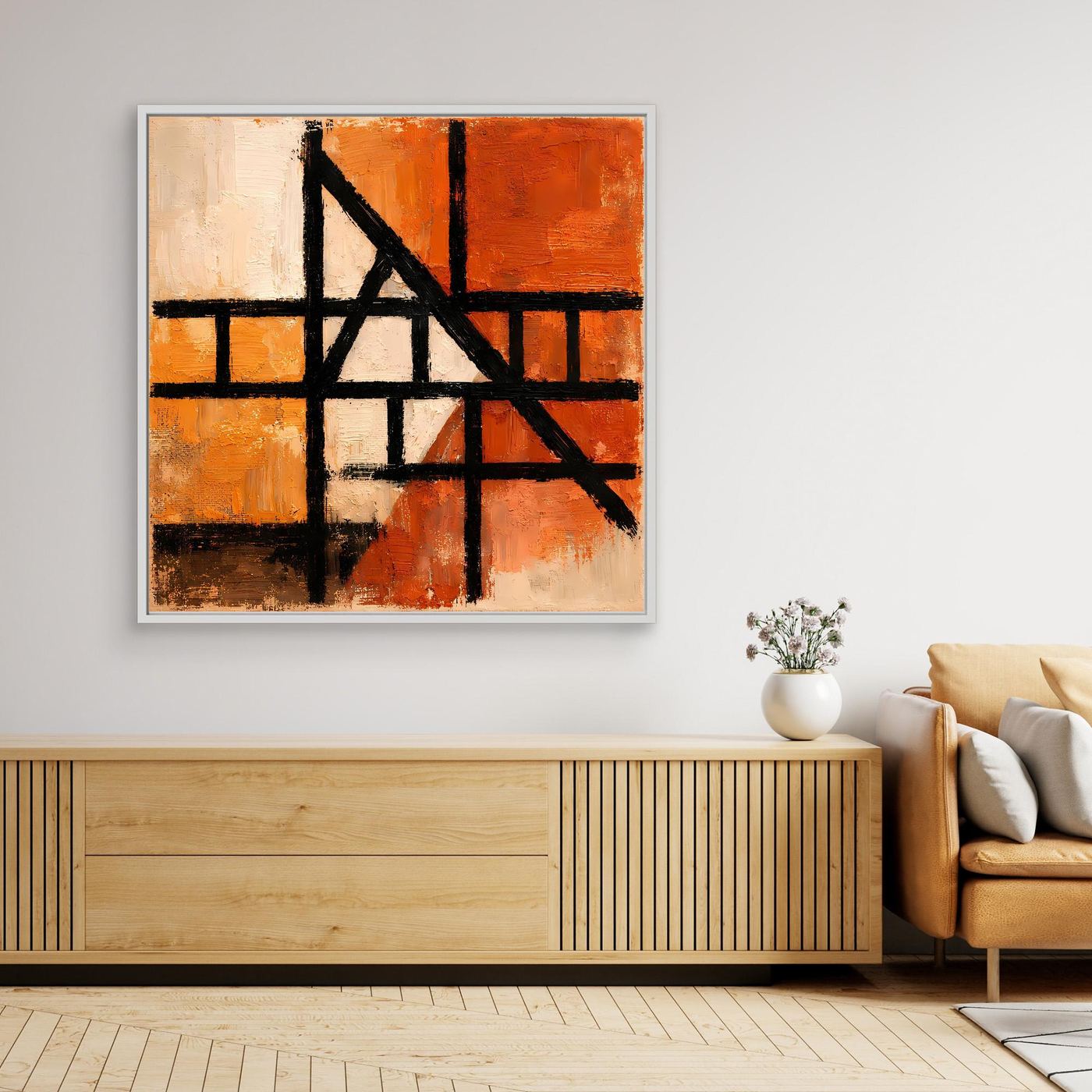 Leinwand Geometrische Linien auf Terrakotta | Abstraktes Modernes Wandbild