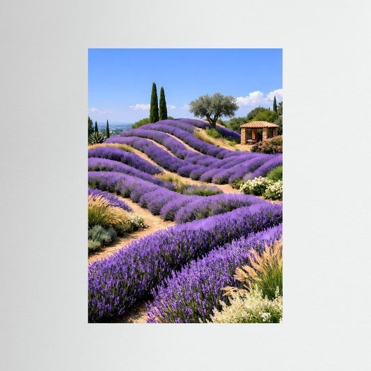 Poster Lavendelfeld in der Provence | Mediterranes Hügellandschaft Wandbild