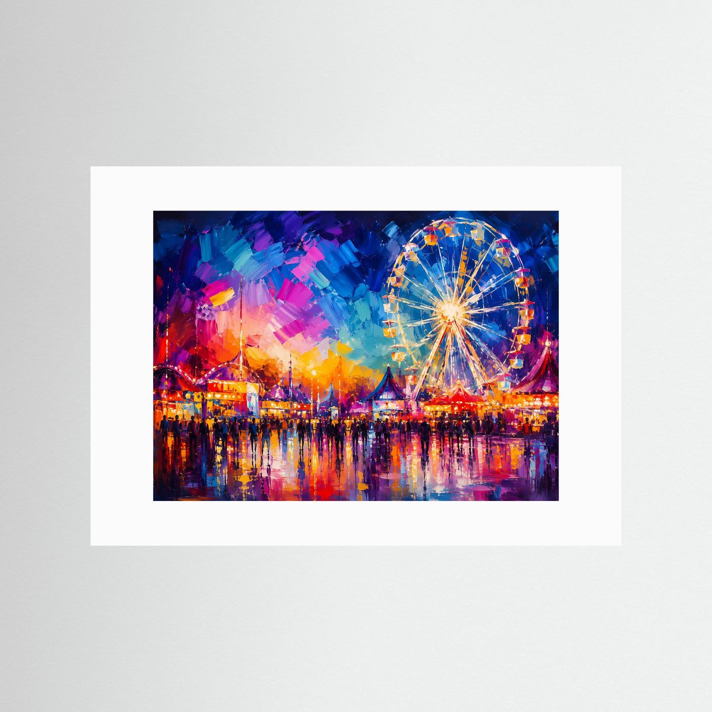 Riesenrad Poster | Abstrakte Kirmes Wandkunst | Bunter Jahrmarkt | Moderne Pop Art | Festival Leinwandbild