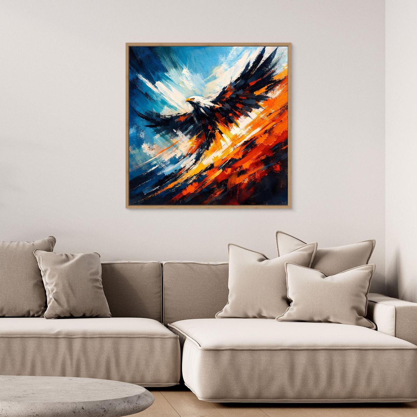 Abstraktes Wandbild mit Adler-Motiv, Holzrahmen