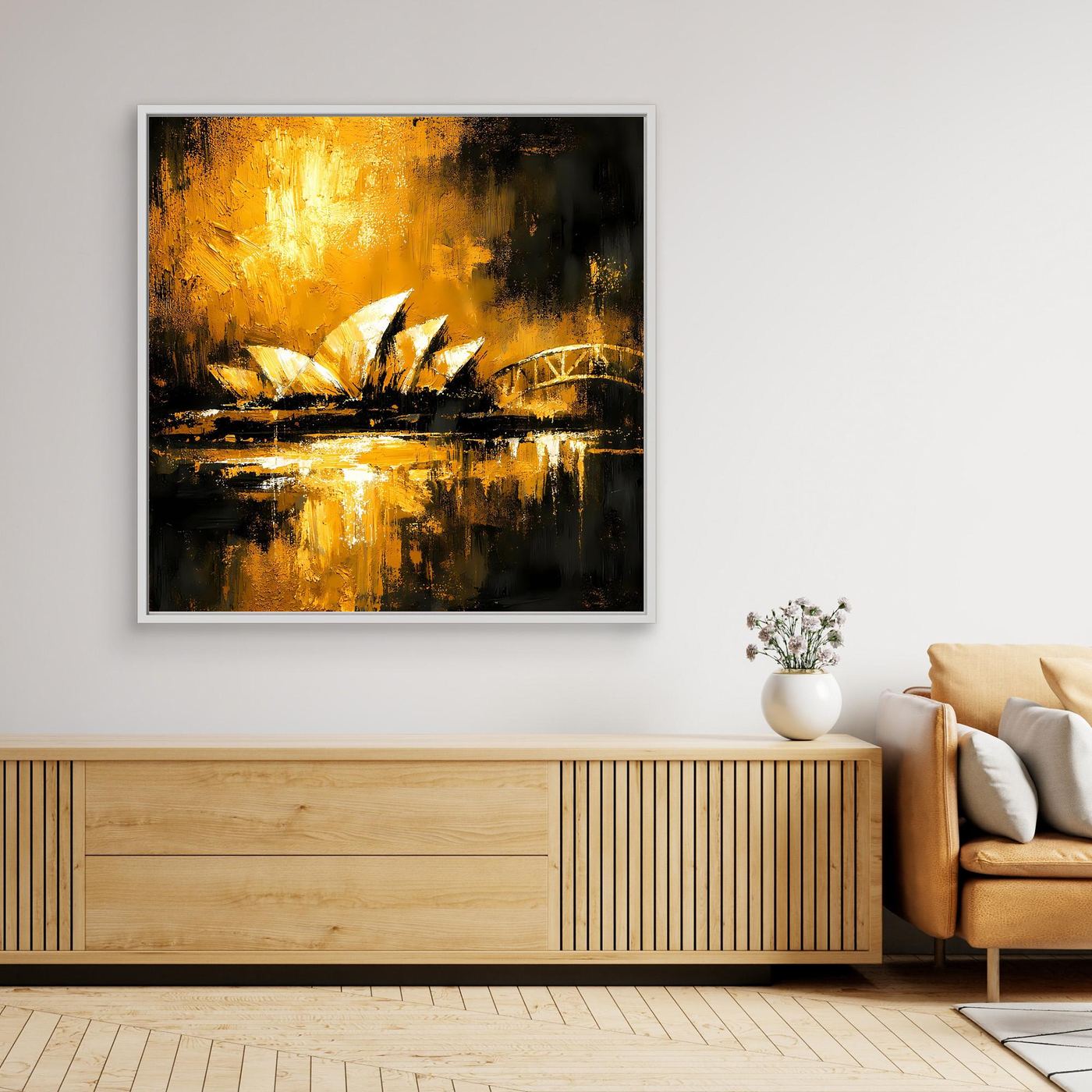 Leinwand Sydney Skyline bei Nacht | Abstraktes Opernhaus Wandbild Gold