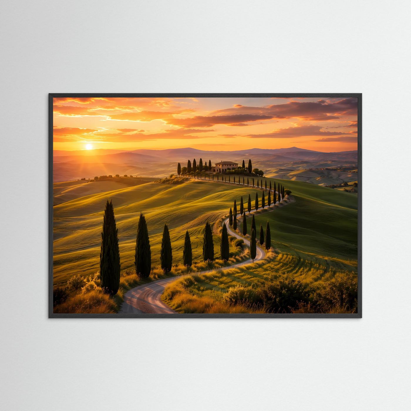 Idyllische Toskana im Sonnenuntergang | Zypressen & Italien Natur Poster