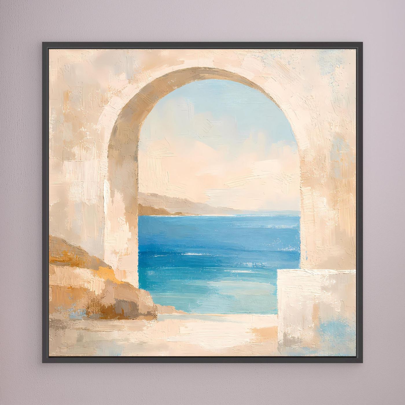 Leinwand Mediterraner Torbogen mit Meerblick | Abstraktes Ozean Wandbild