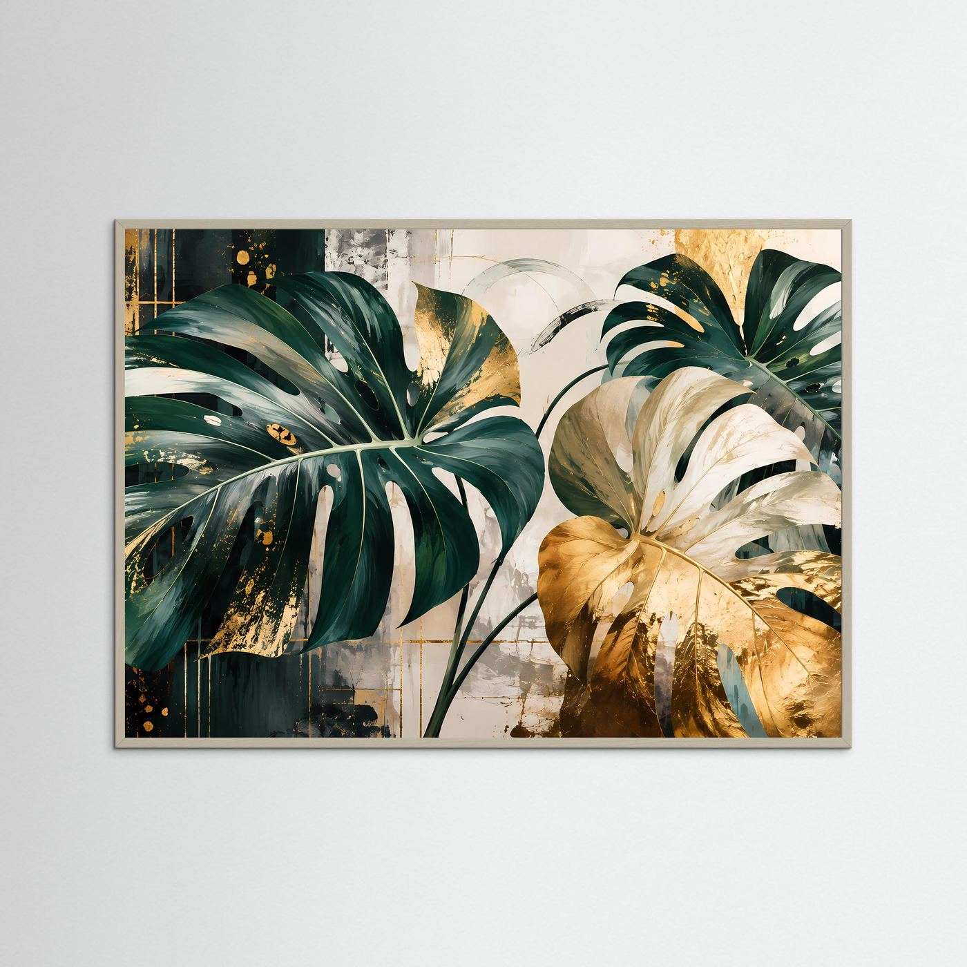 Monstera Blätter Poster | Botanische Luxus Wandkunst | Gold Grün Abstrakt | Tropical Leaf Wall Art | Premium Leinwand Wandbild