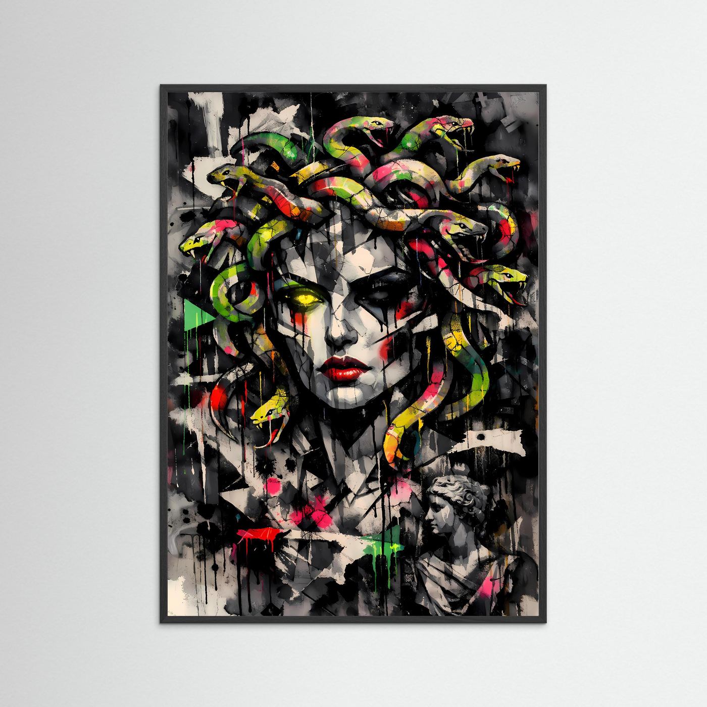 The Neon Medusa | Luxuriöses Mythologie Poster Bunt & Dunkel | Abstraktes Medusa Kunstposter Hochformat