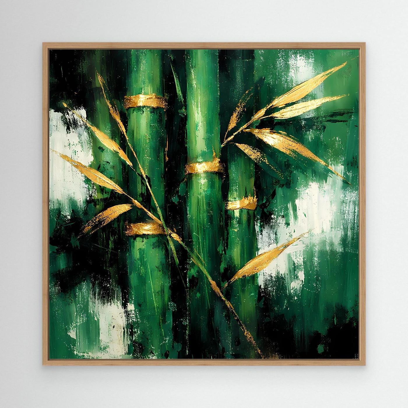 Leinwand Abstraktes Bambus Gemälde in Grün und Gold | Modernes Natur Wandbild