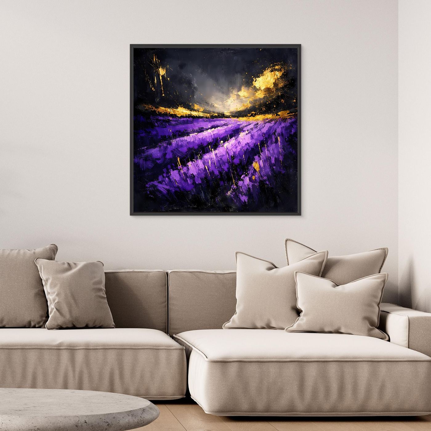 Leinwand Abstraktes Lavendelfeld im Abendlicht | Modernes Natur Wandbild