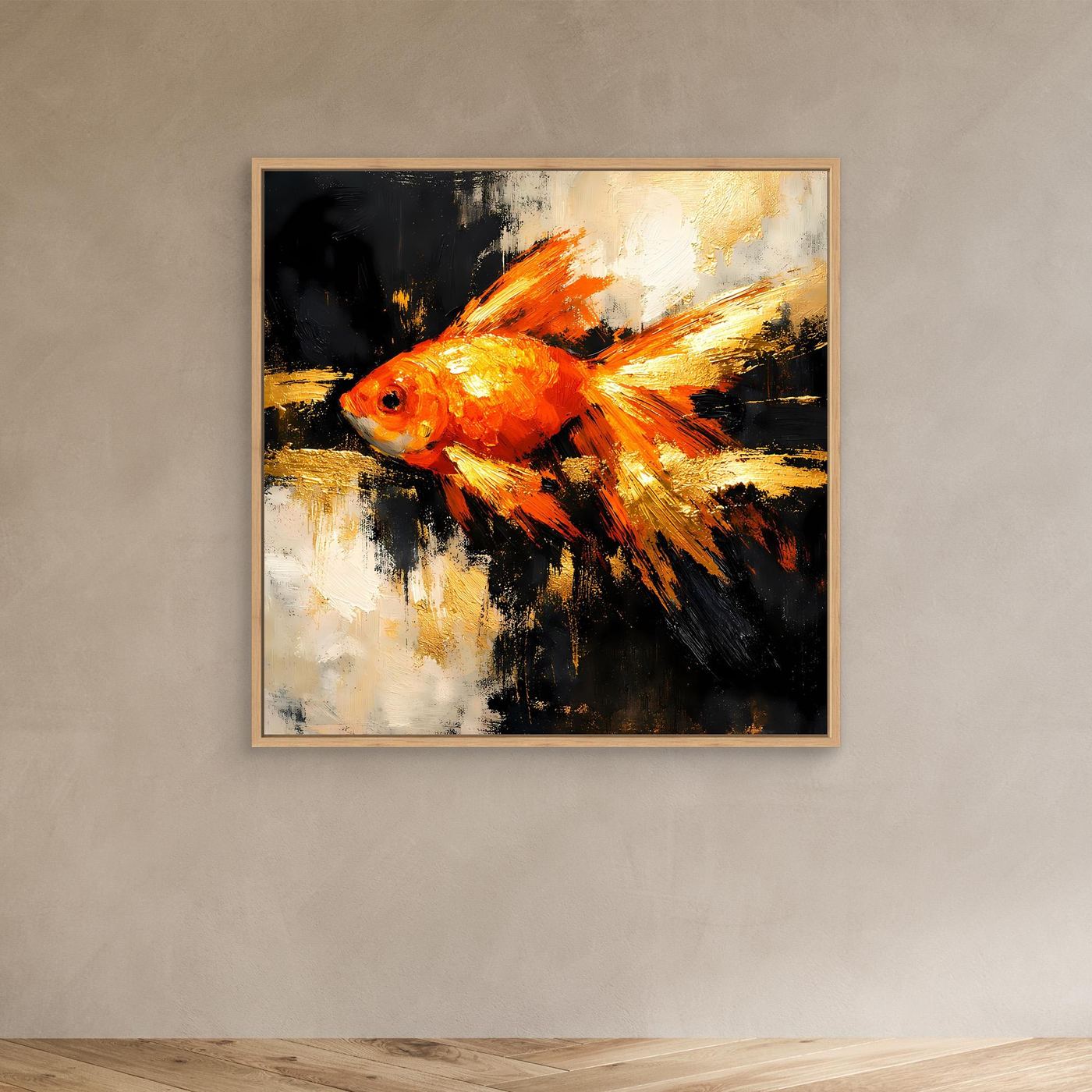 Leinwand Dynamischer Goldfisch in Orange und Gold | Abstraktes Tier Wandbild