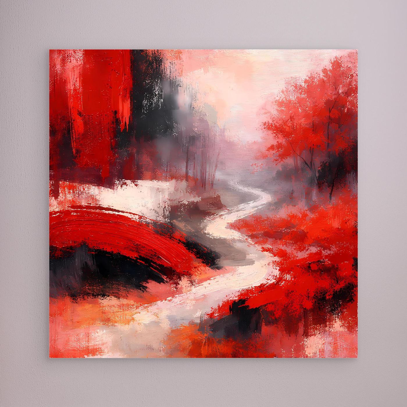 Leinwand Traditionelle Rote Brücke am Fluss | Japanisches Natur Wandbild