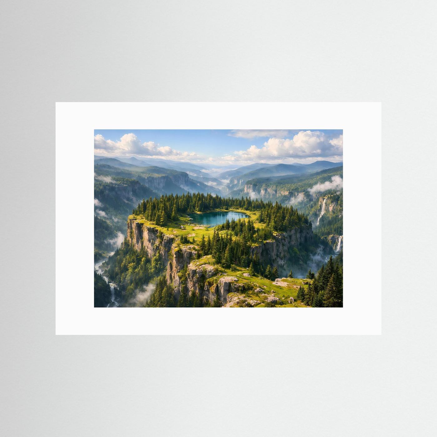 Wandbild-Poster mit Bergsee-Landschaft und weißem Passepartout