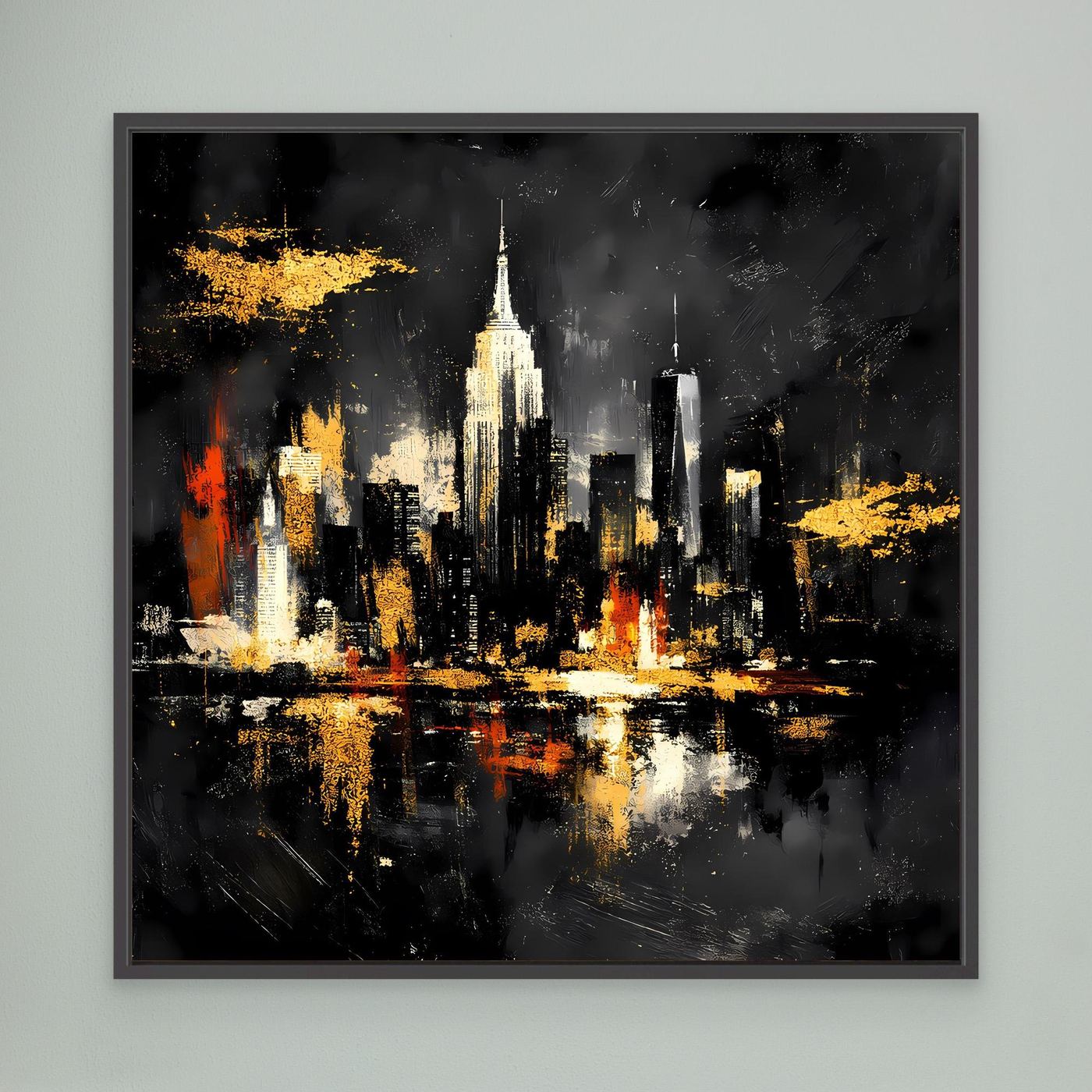 Leinwand Goldene New York Skyline bei Nacht | Abstraktes NYC Wandbild Modern