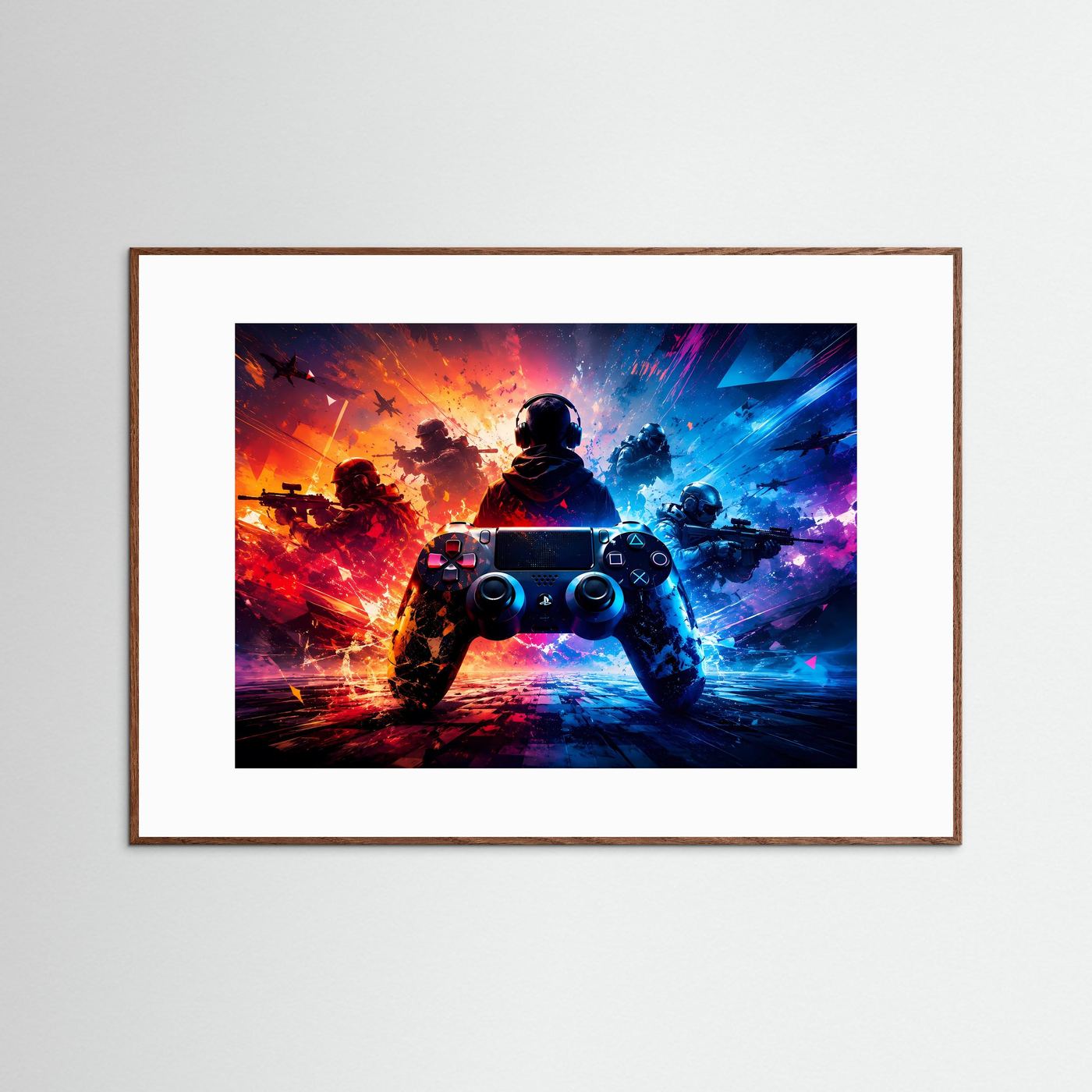 Gaming-Action im Neon-Look | Modernes Controller Wandbild & Gamer Poster