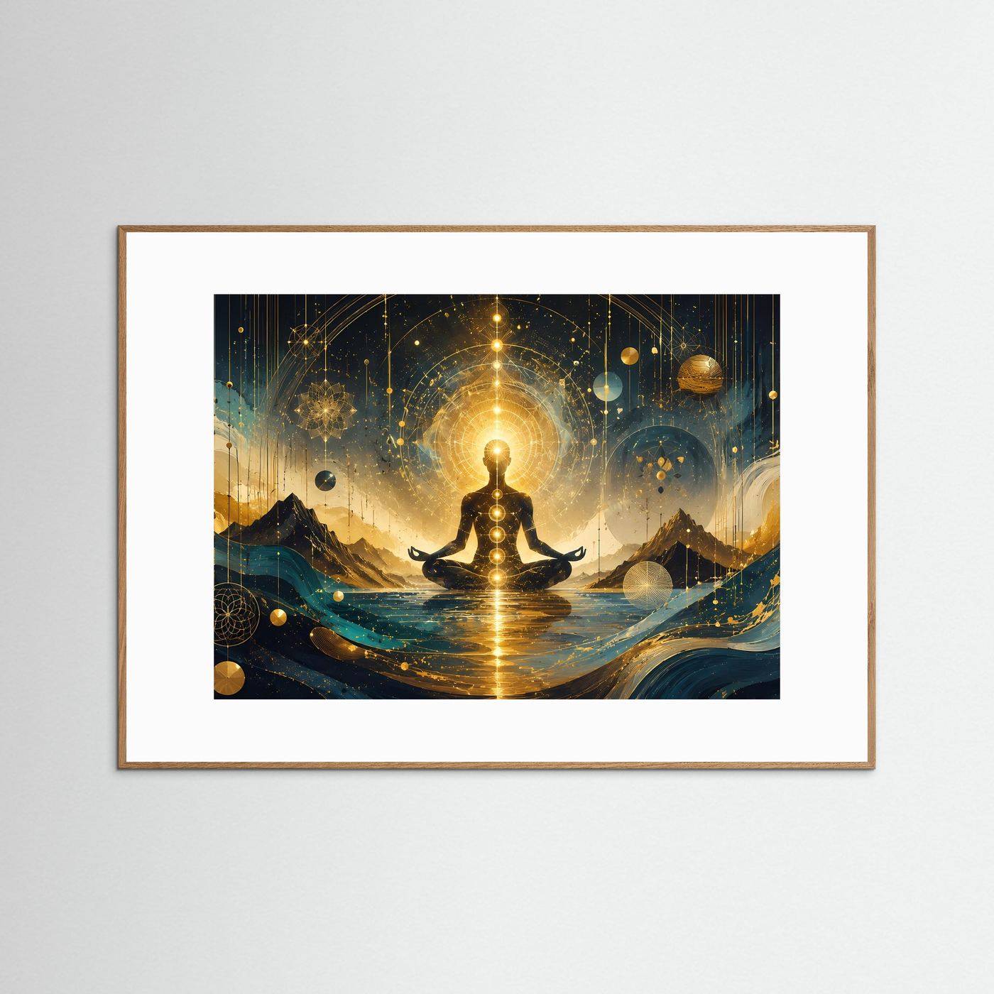 Meditation & Chakren in Gold | Spirituelle Energie & Heilige Geometrie Wandkunst