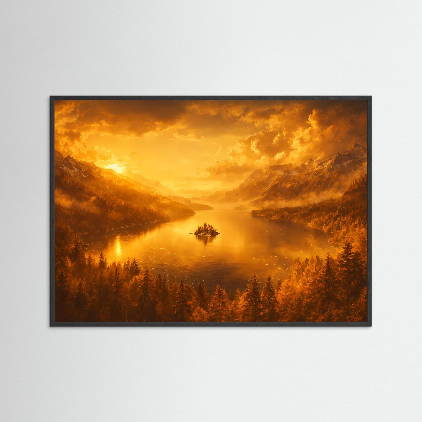 Poster Goldener Bergsee im Abendlicht | Majestätisches Alpen Wandbild