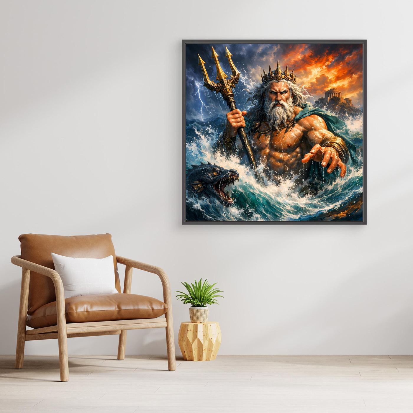 Leinwand Monumentaler Poseidon im Wellenrausch | Mythisches Meeresgott Wandbild