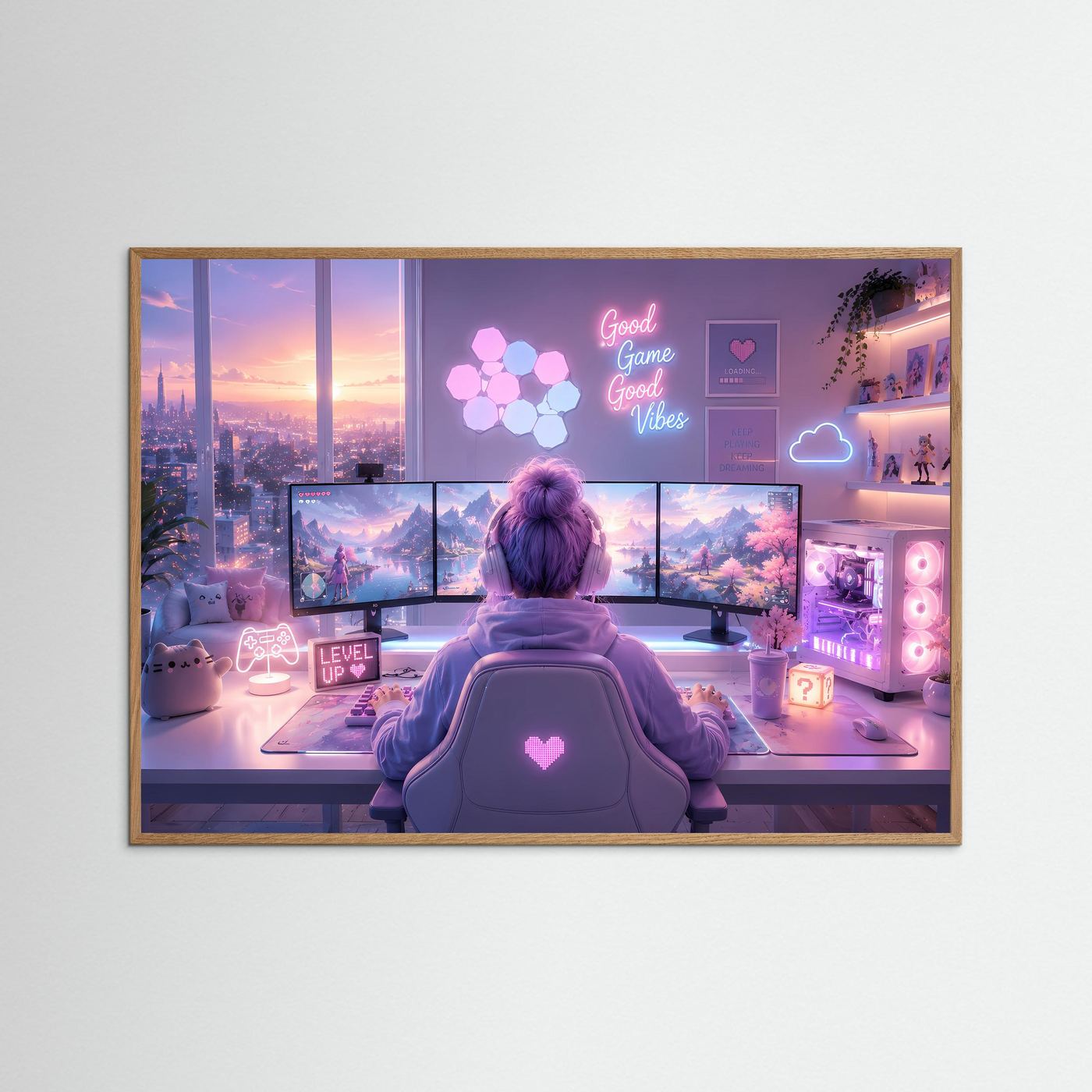 Gaming Setup in Rosa & Lila | Gamer Girl Neon Wandkunst
