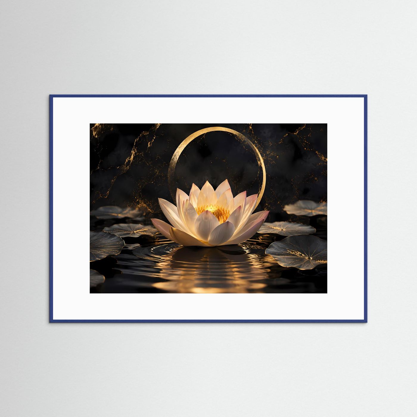 Gelebte Harmonie & Eleganz | Spirituelles Lotusblüten Poster mit Goldeffekten