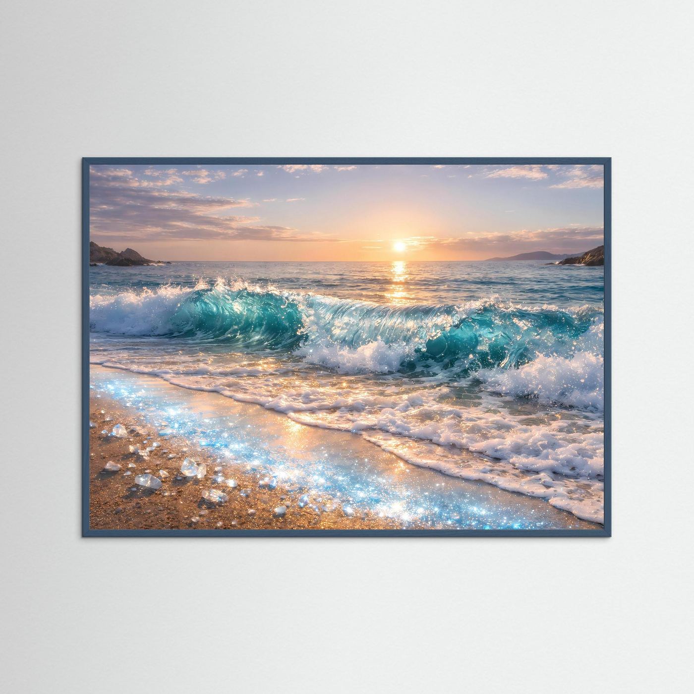 Poster Meereswelle am Sandstrand | Goldener Sonnenuntergang Wandbild