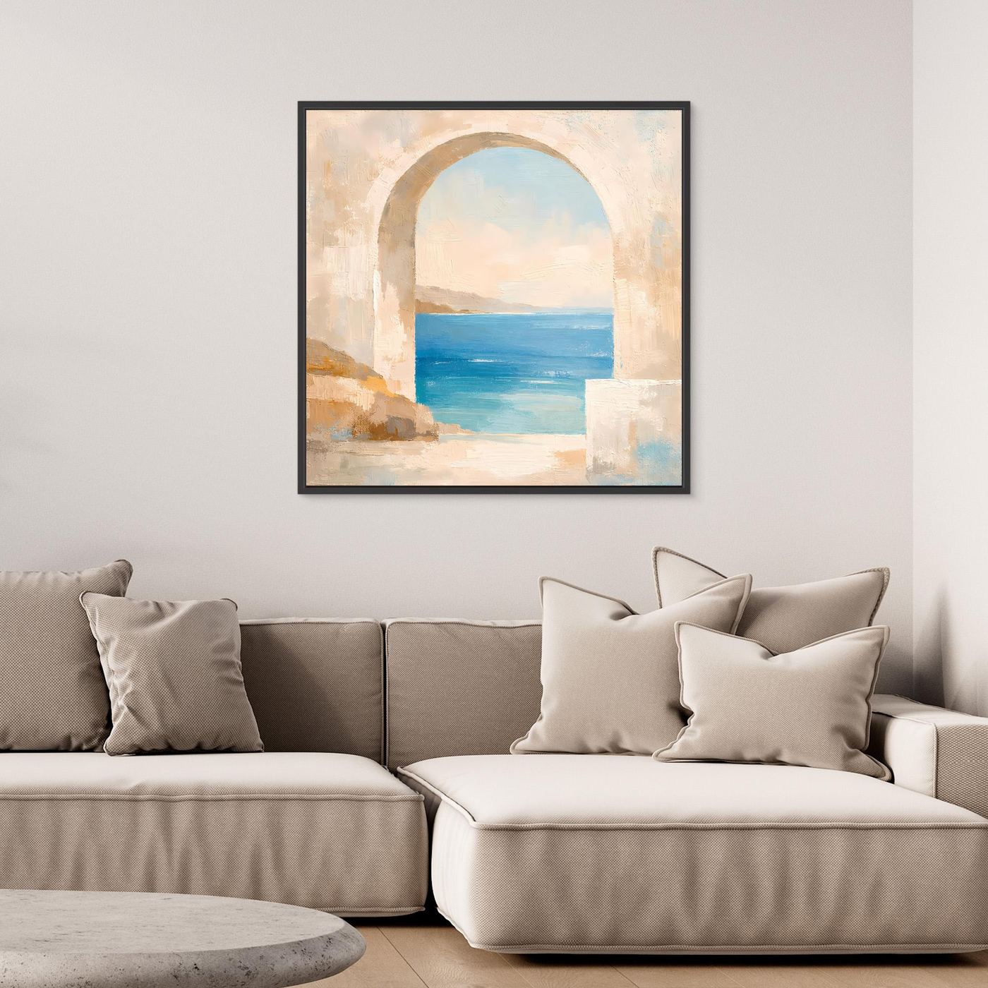 Leinwand Mediterraner Torbogen mit Meerblick | Abstraktes Ozean Wandbild