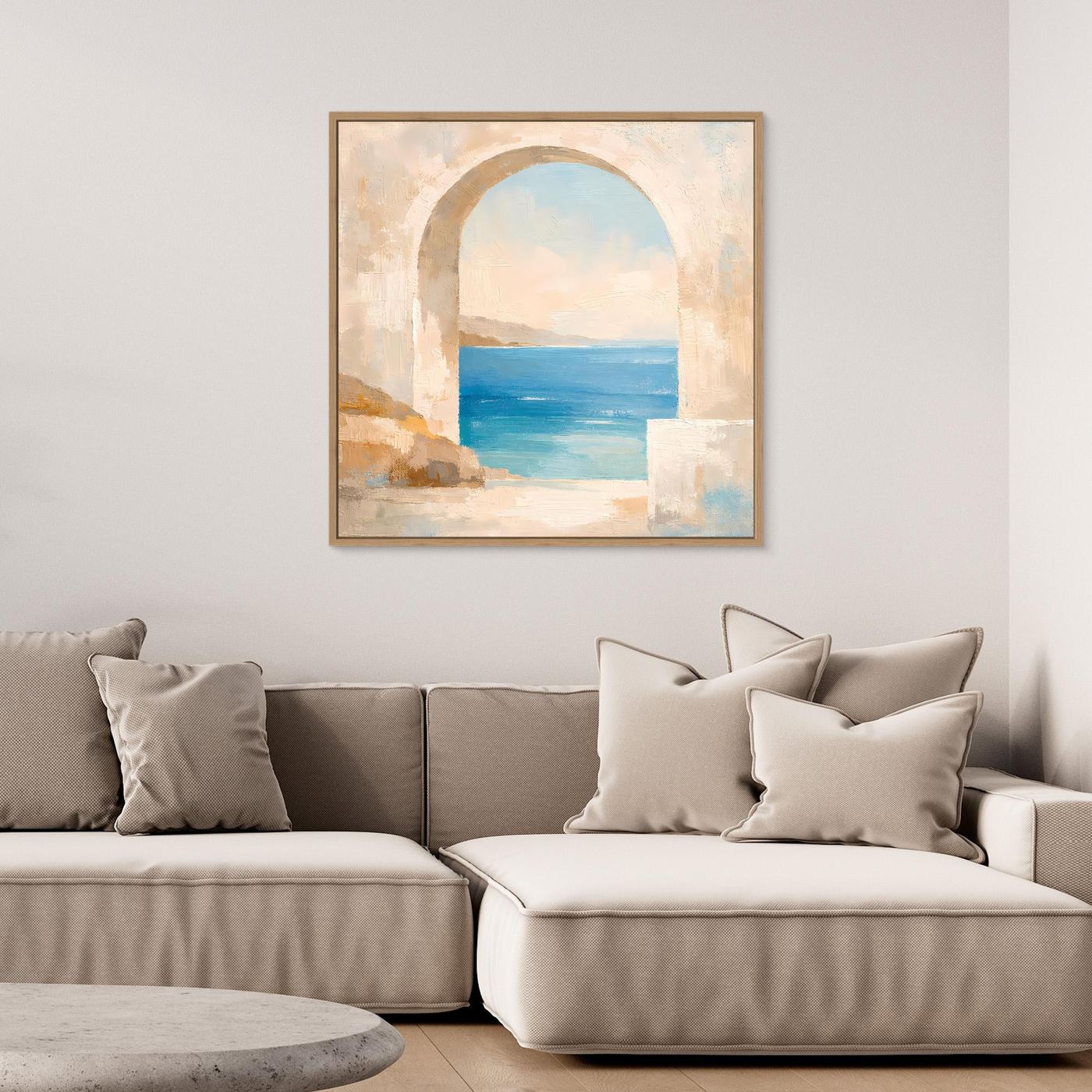 Leinwand Mediterraner Torbogen mit Meerblick | Abstraktes Ozean Wandbild