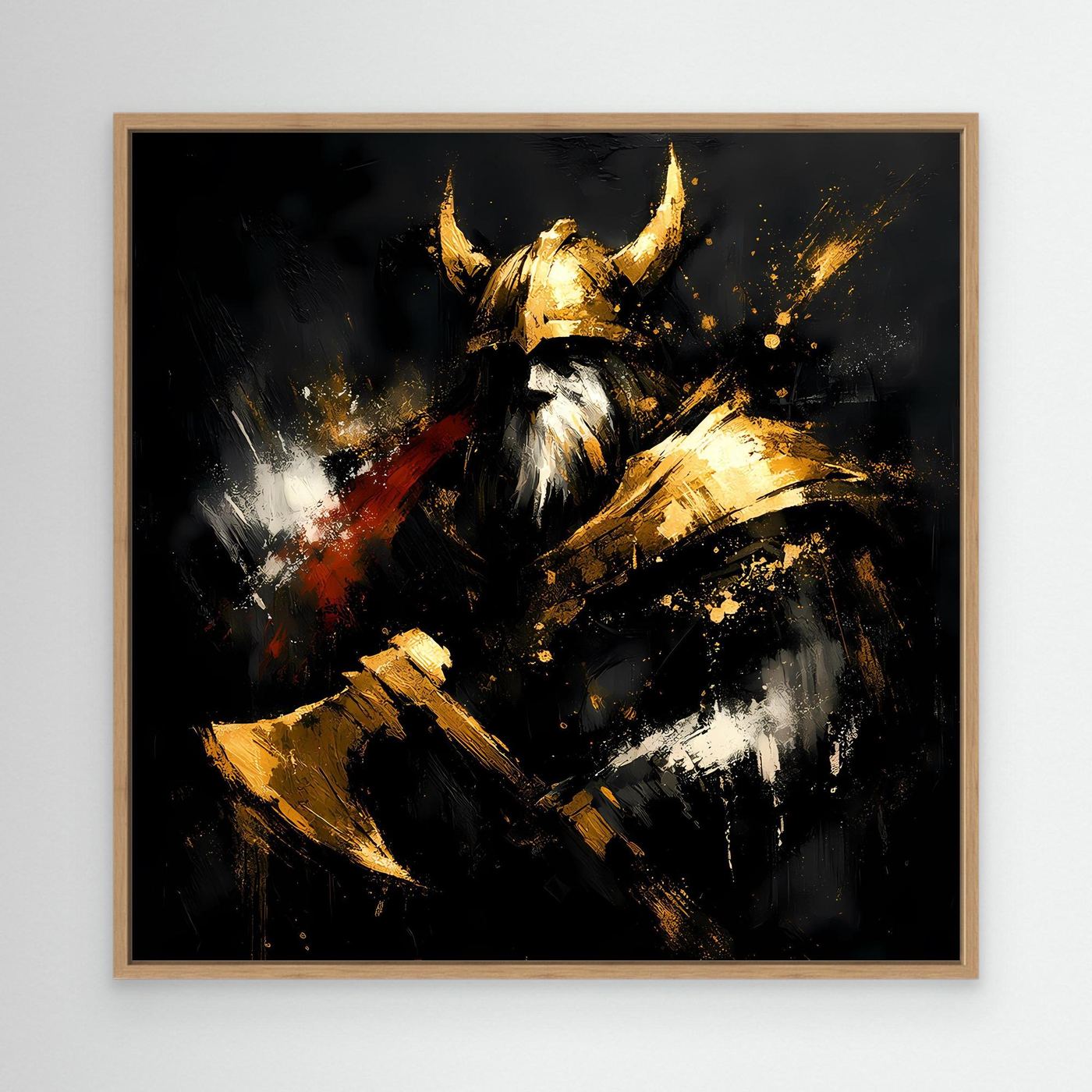 Leinwand Goldener Wikinger Krieger | Abstraktes Nordmann Wandbild Modern
