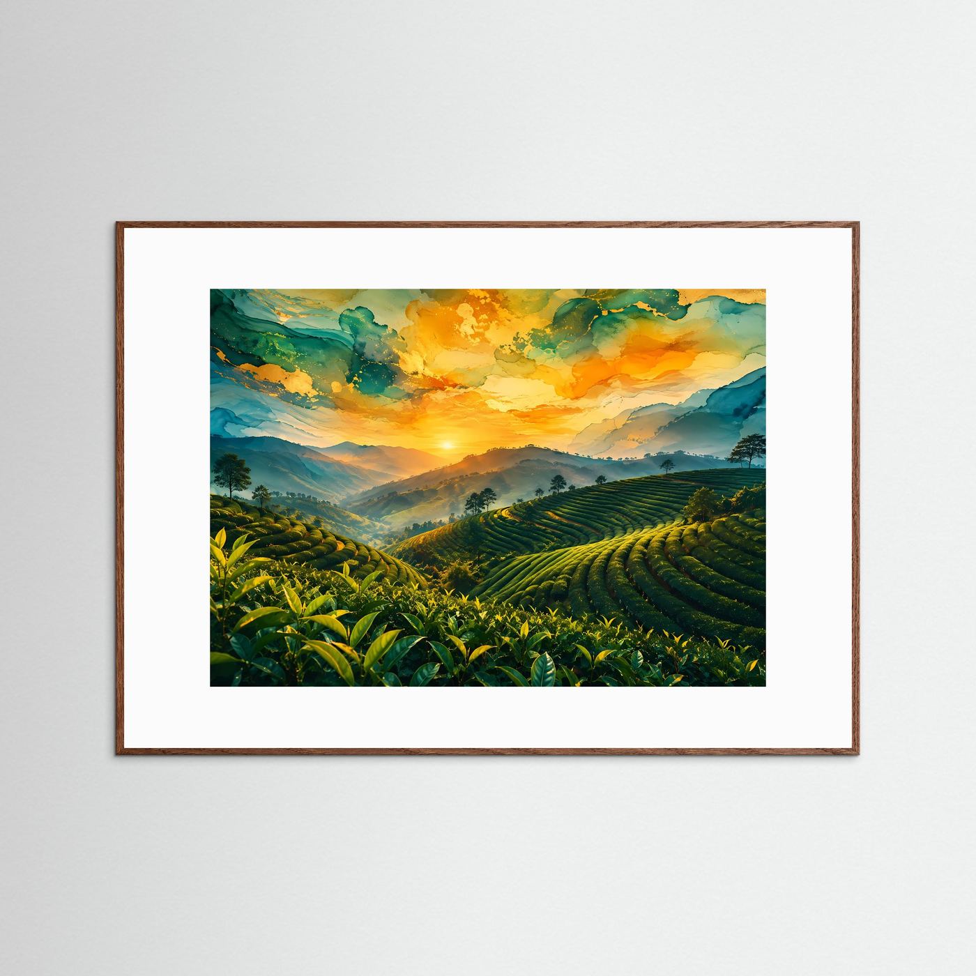Goldene Teeterrassen im Sonnenuntergang | Natur & Landschafts-Wandbild