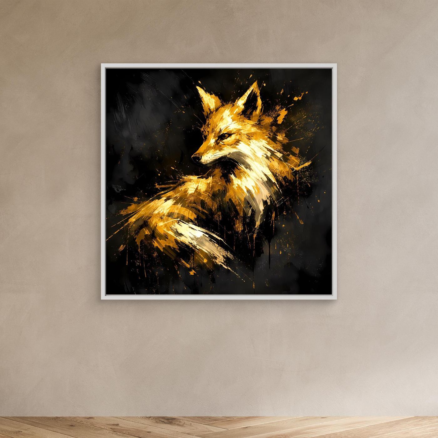 Leinwand Majestätischer Fuchs in Gold und Schwarz | Modernes Abstraktes Wildtier Wandbild