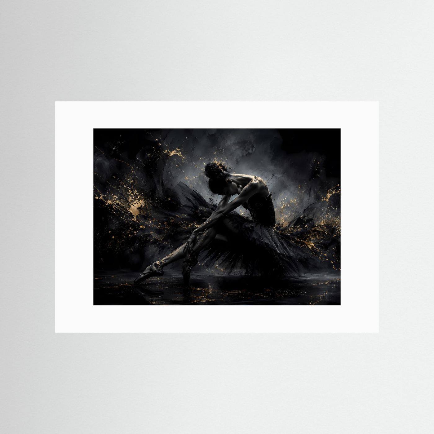 Anmut in Schwarz & Gold | Elegantes Ballerina Poster im Modern Art Stil