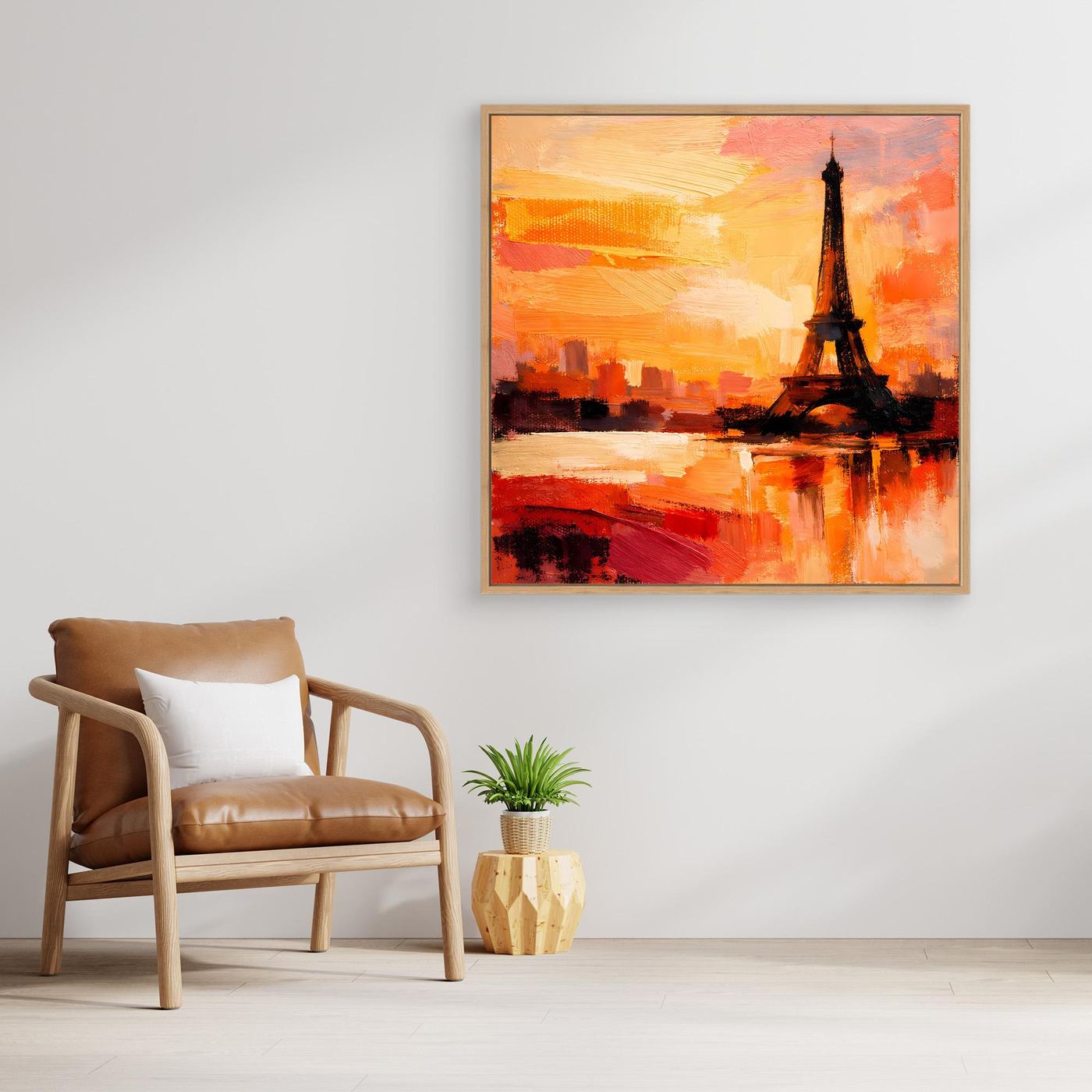 Leinwand Abstraktes Eiffelturm Paris Gemälde | Modernes Romantisches Wandbild Sonnenuntergang