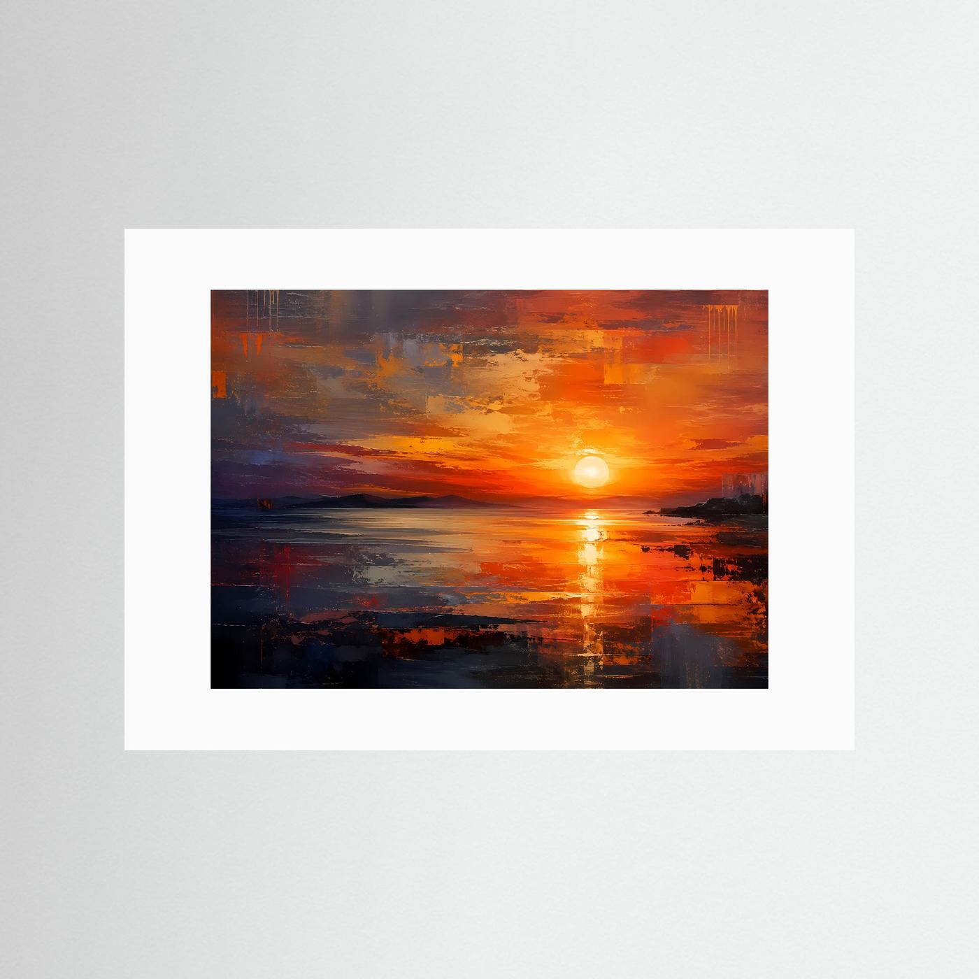Feuriger Sonnenuntergang am Meer | Abstraktes Landschafts-Poster im Querformat