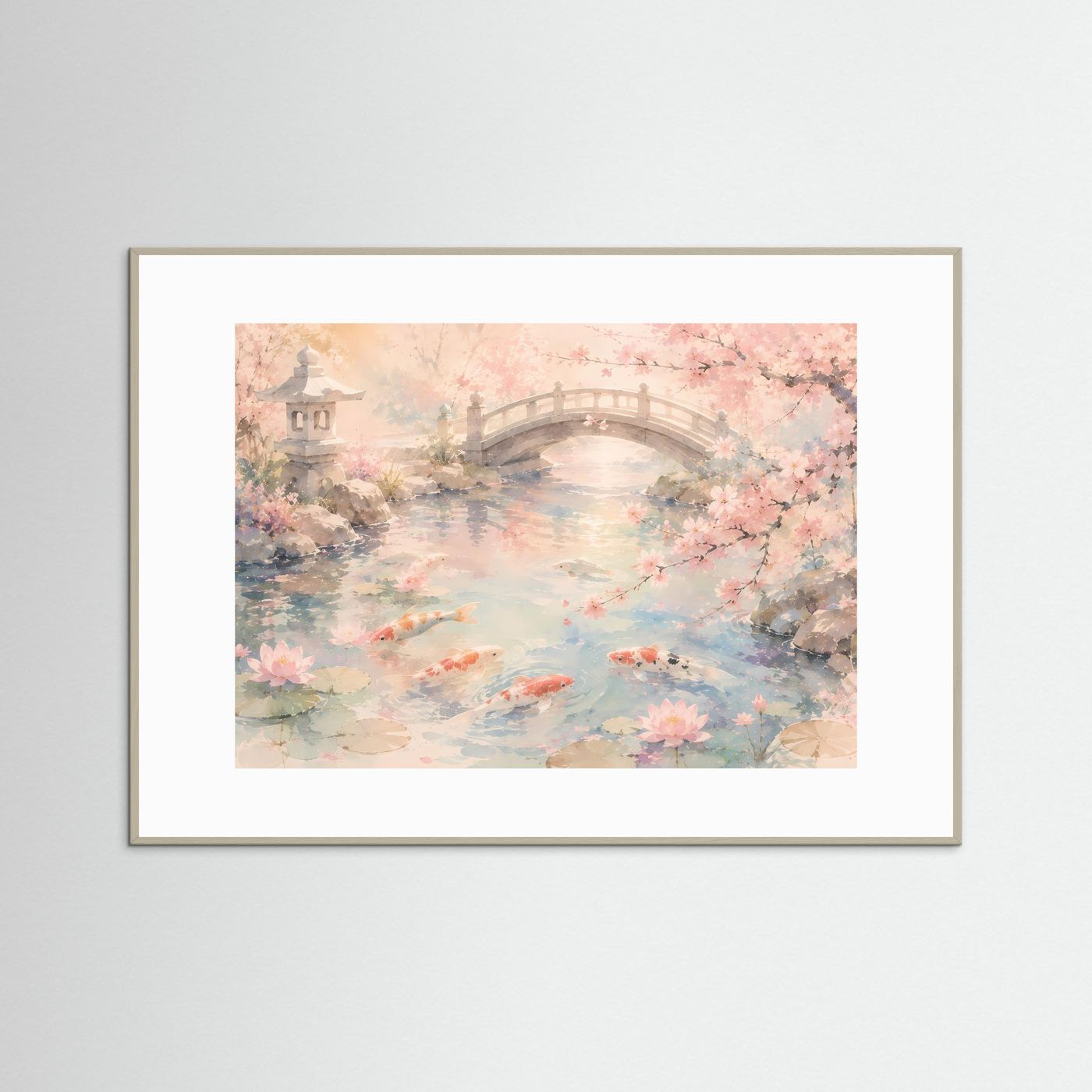 Japanischer Koi-Teich mit Kirschblüten | Zen Garten in Pastell Rosa