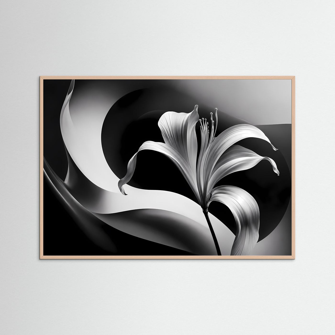 Schwarz-Weiß Lilie Wandbild | Abstrakte Blumen Kunst in Schwarz & Weiß